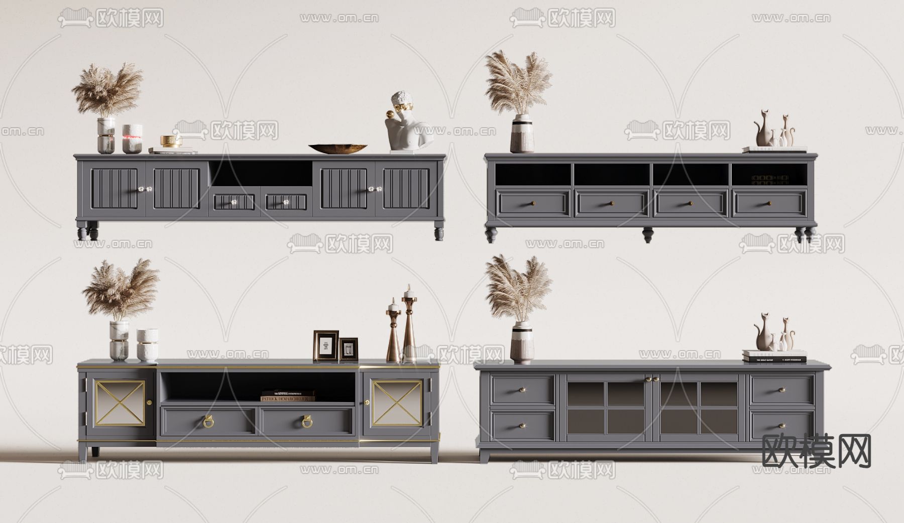 美式电视柜3d模型下载