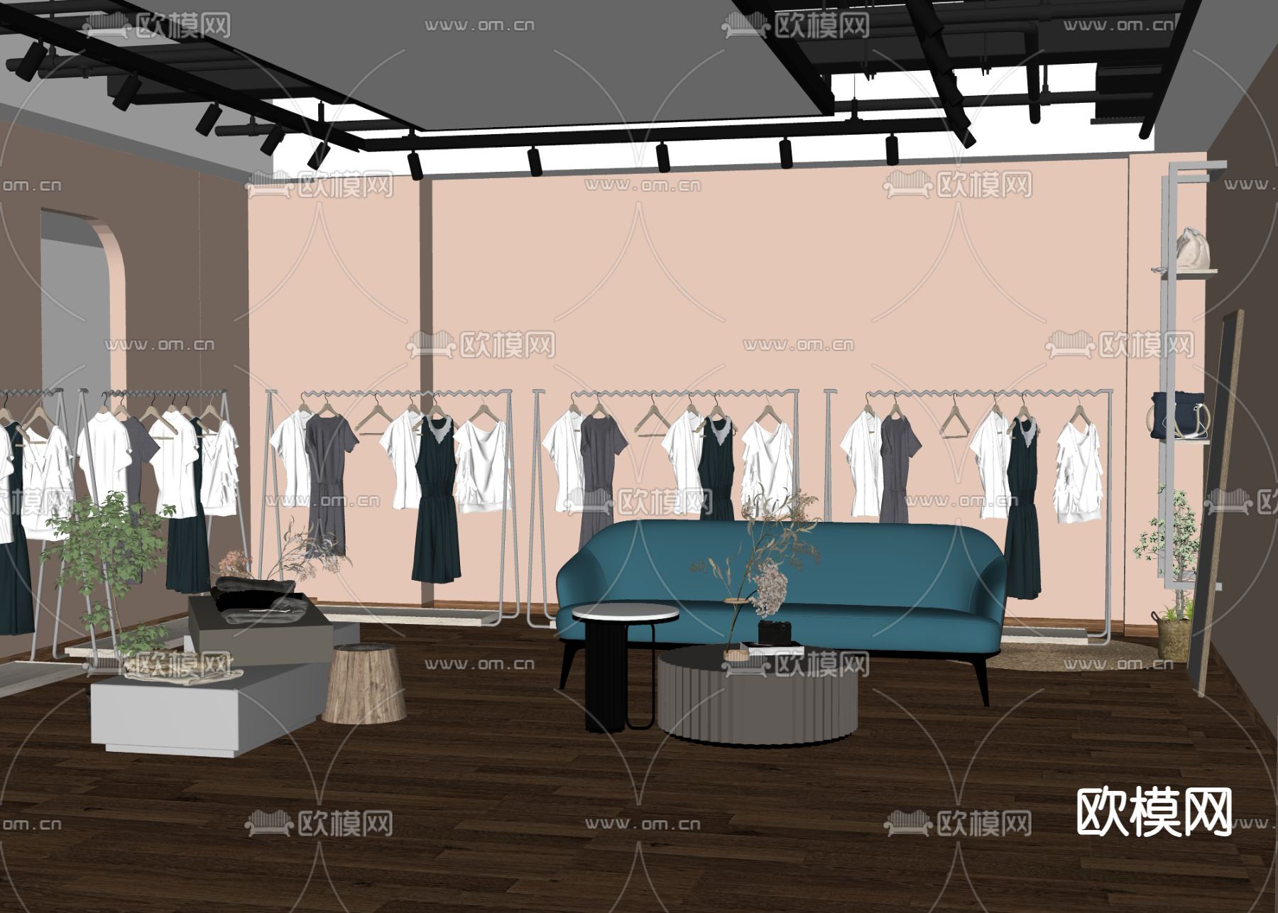 奶油风服装店su模型下载（渲染图2）