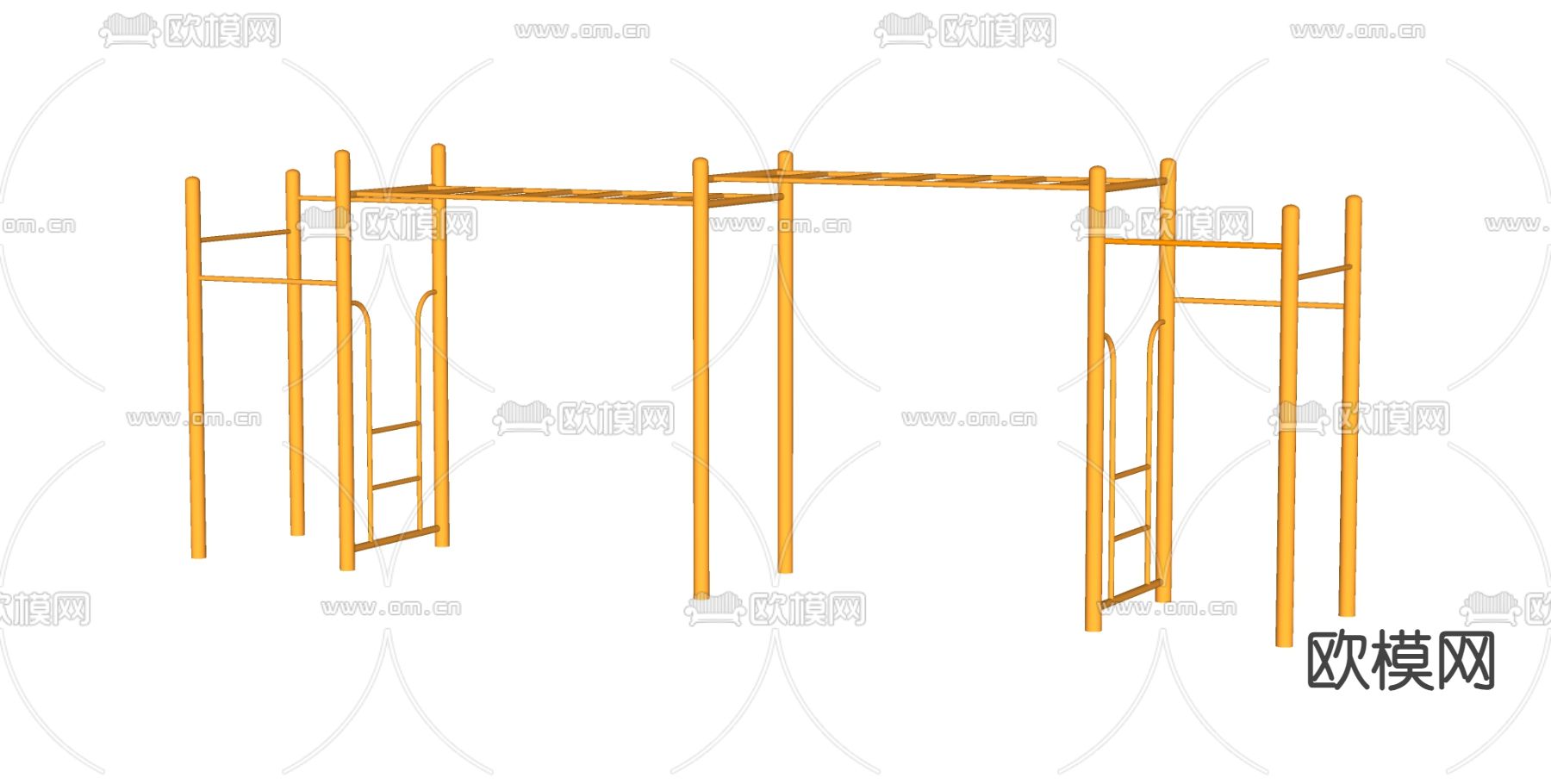 单杠 云梯 户外健身器材su模型下载（渲染图2）
