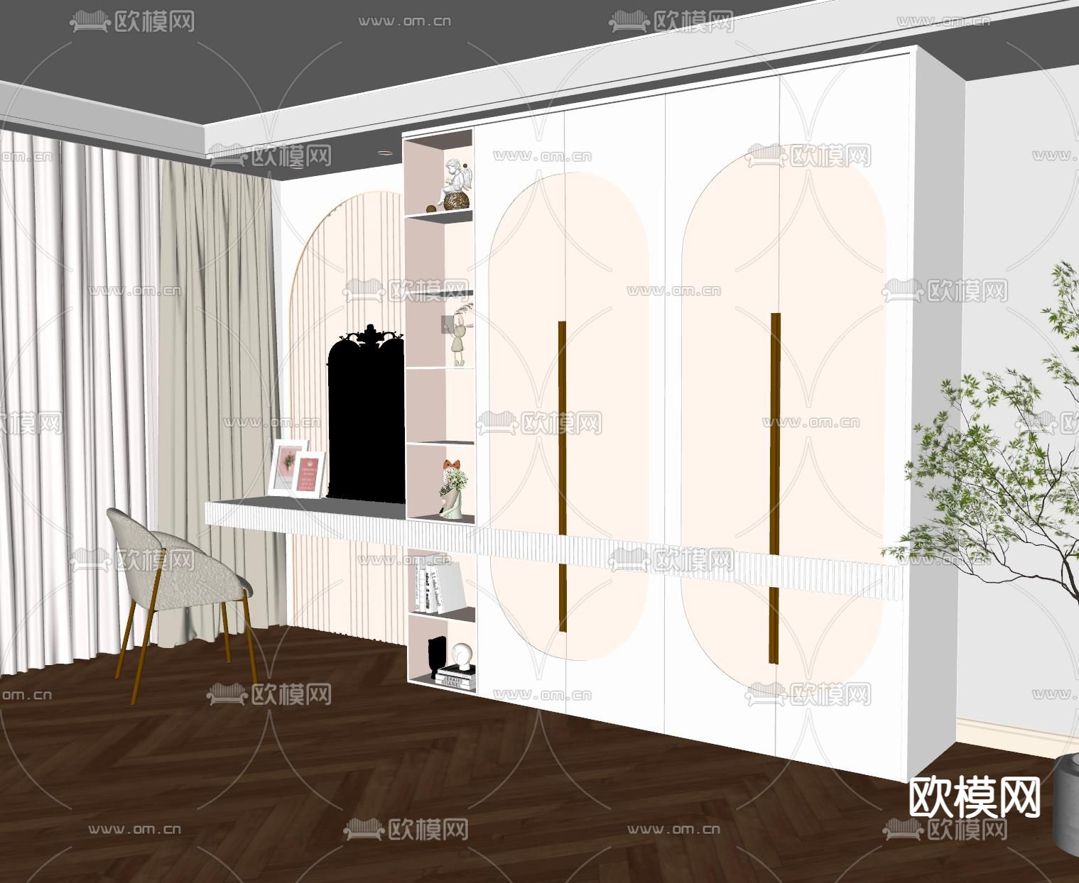 一体式衣柜su模型下载（渲染图2）