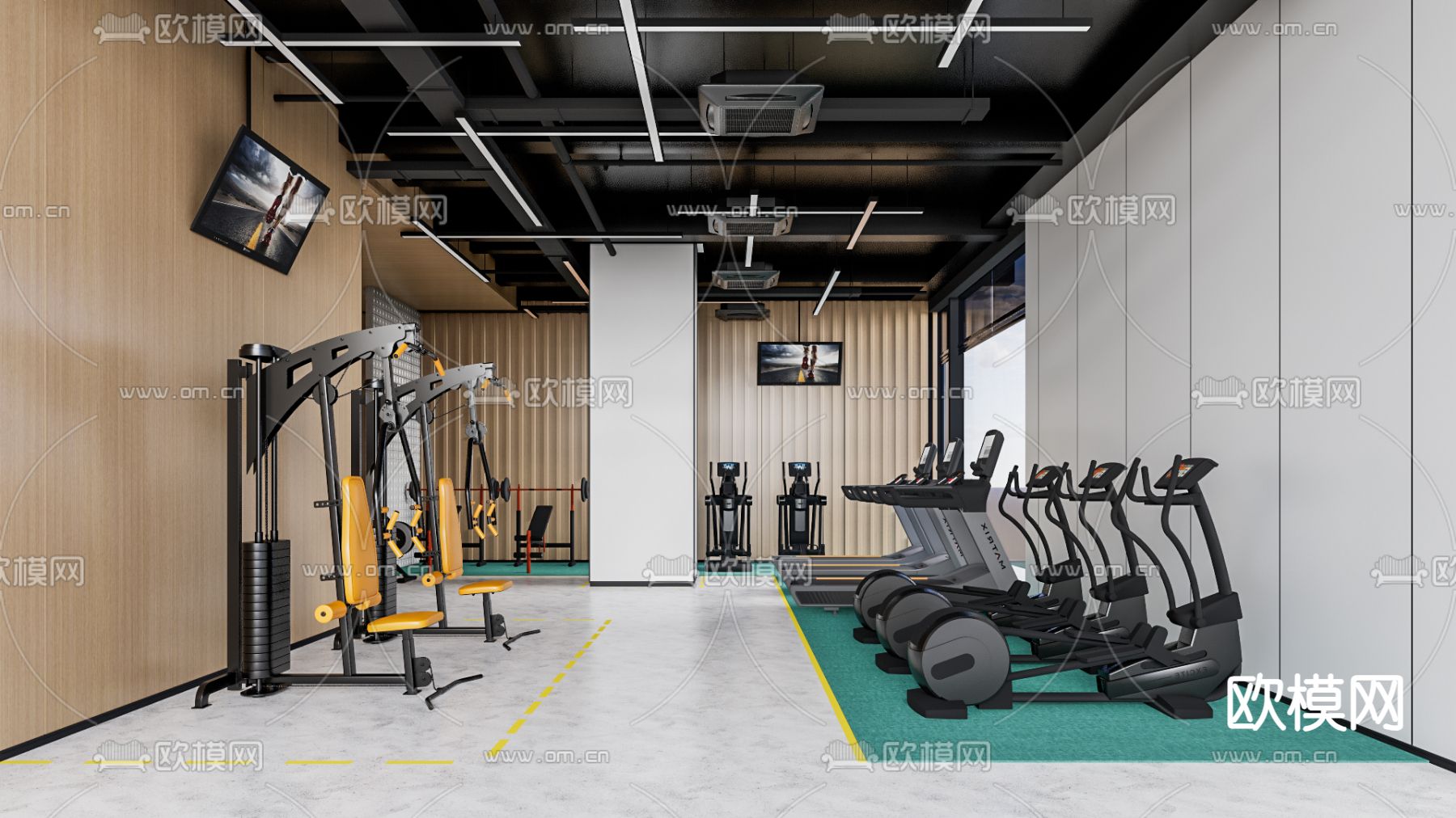 现代健身房su模型下载（渲染图1）