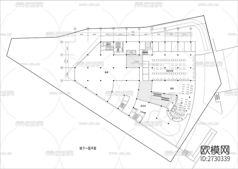 商業(yè)及辦公樓建筑cad平面圖下載(渲染圖5)
