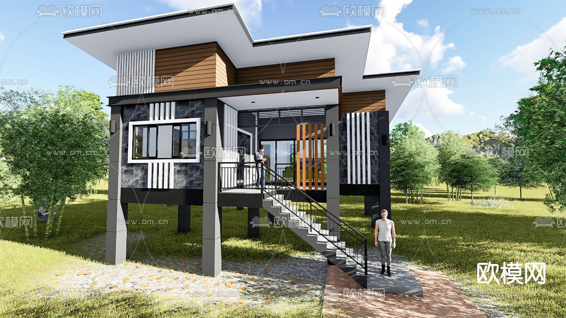 民宿建筑 木屋 度假别墅su模型下载（渲染图1）