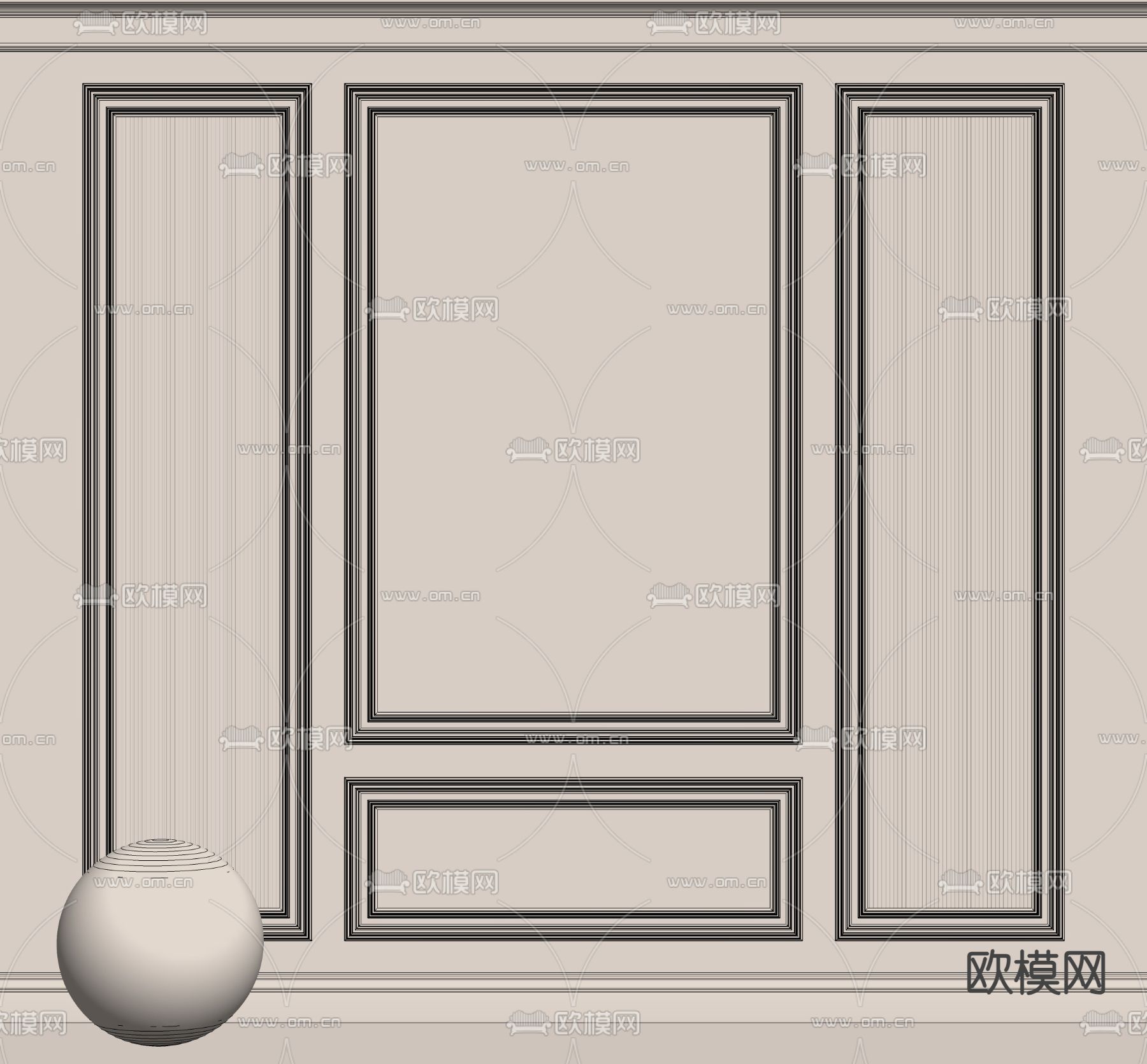 简欧石膏线 护墙板su模型