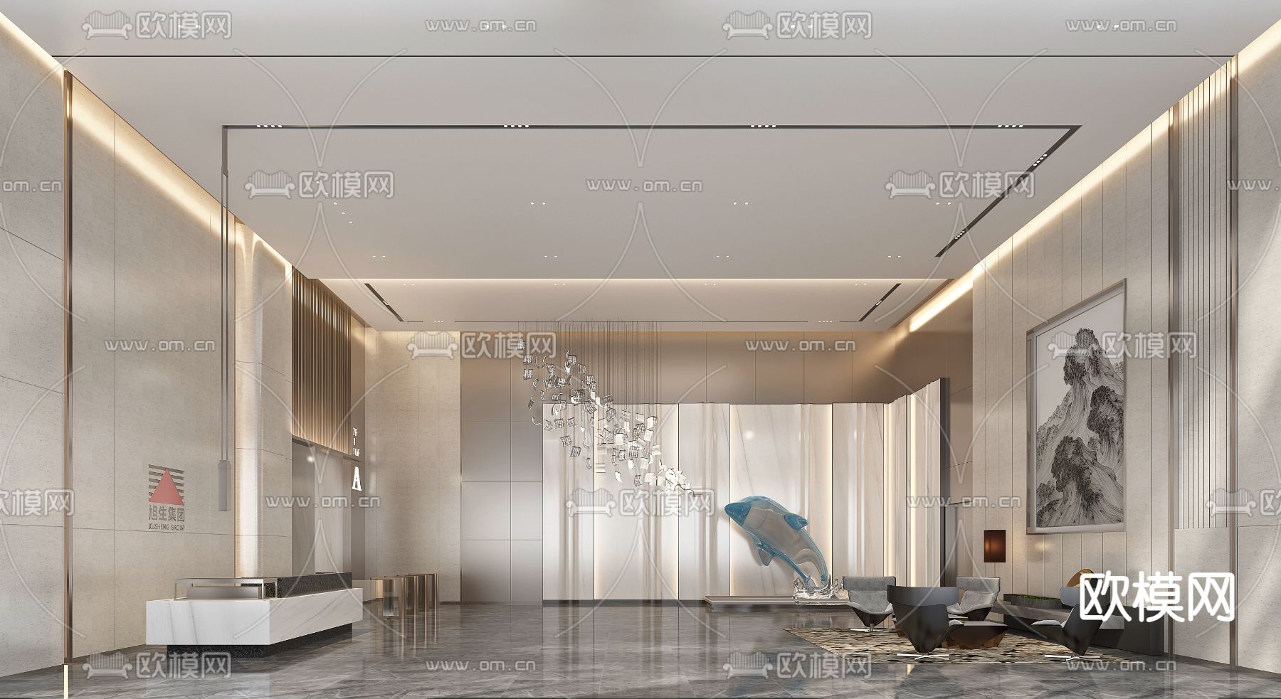 公司大堂 前台接待3d模型下载