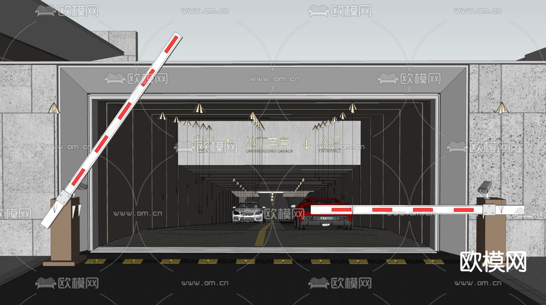 现代地下车库出入口su模型下载（渲染图2）