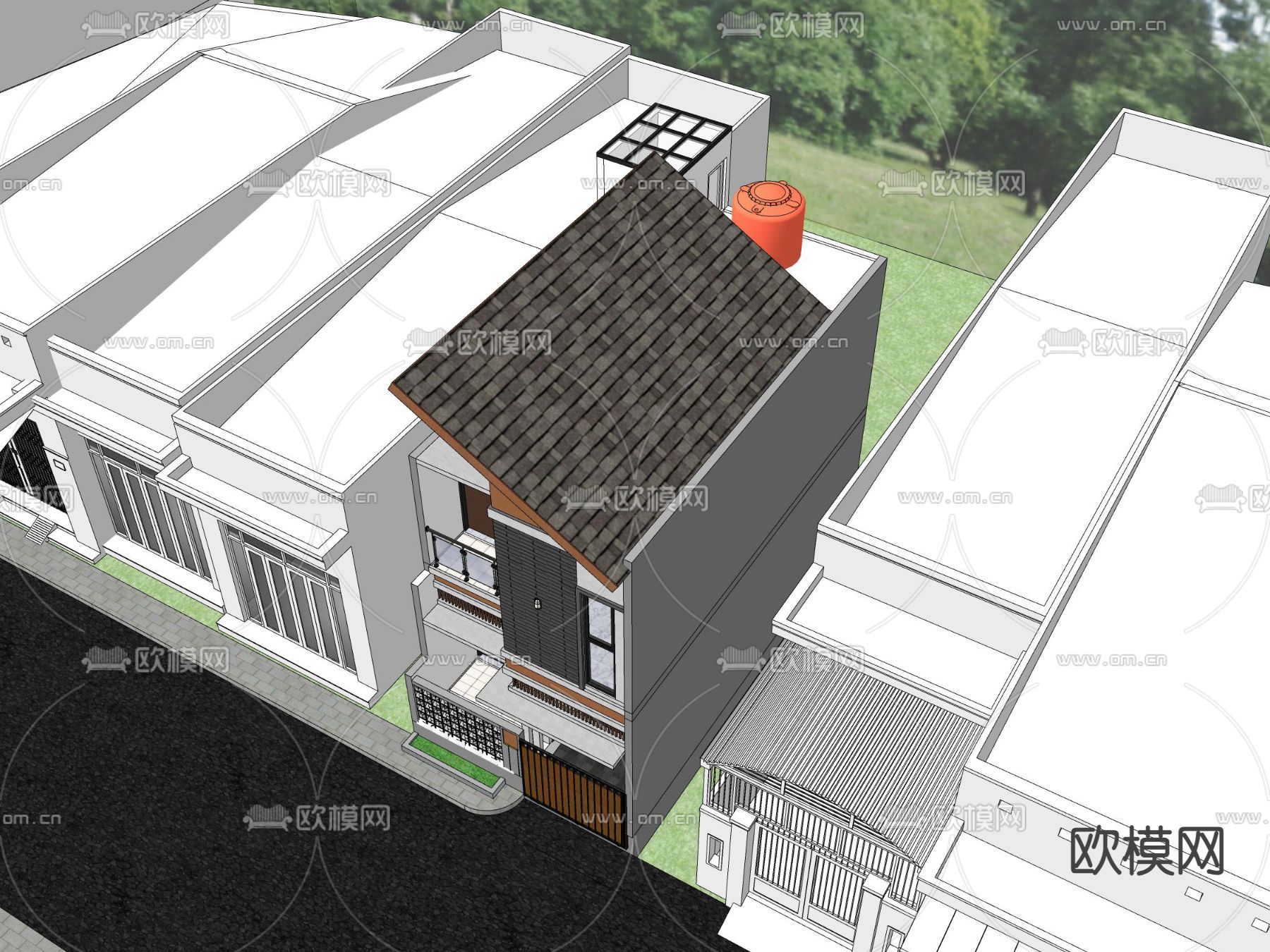 现代独栋别墅su模型下载（渲染图4）