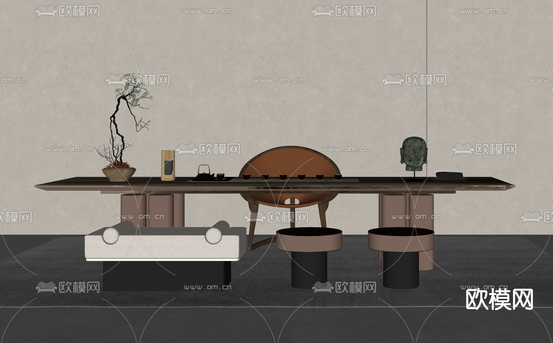 现代茶桌 茶台su模型下载（渲染图2）