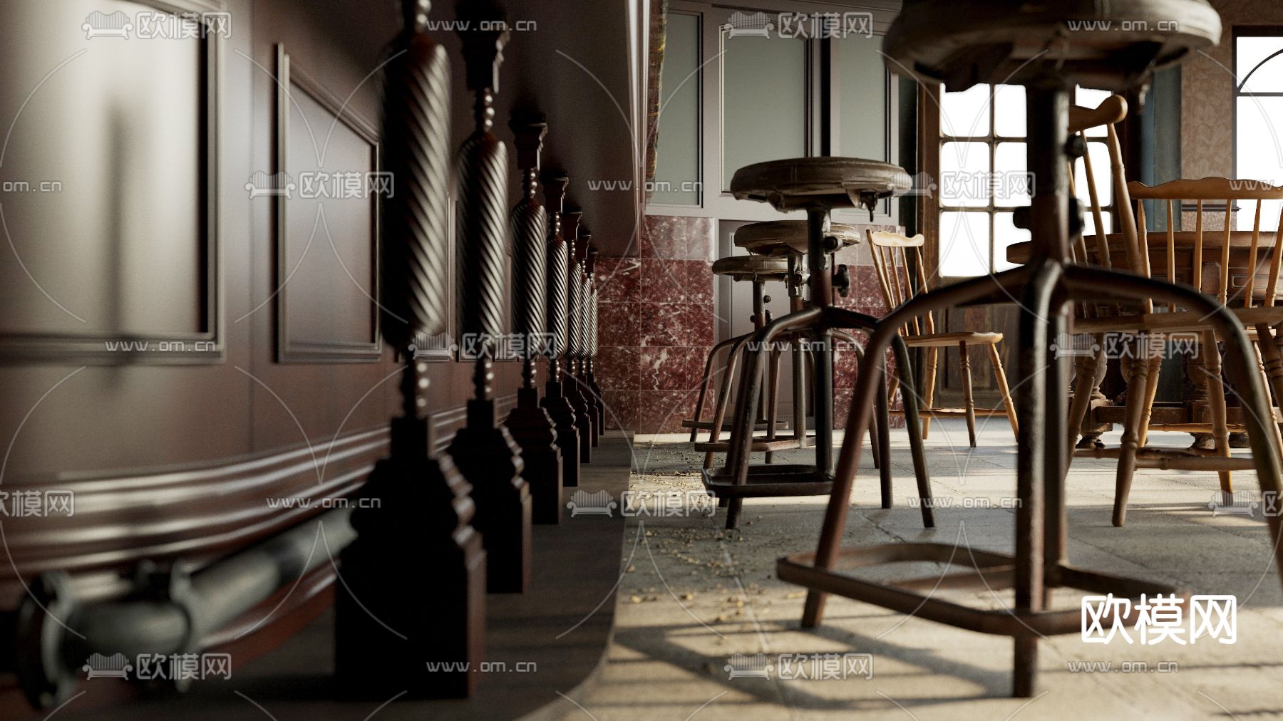 美式酒吧餐厅su模型下载（渲染图2）