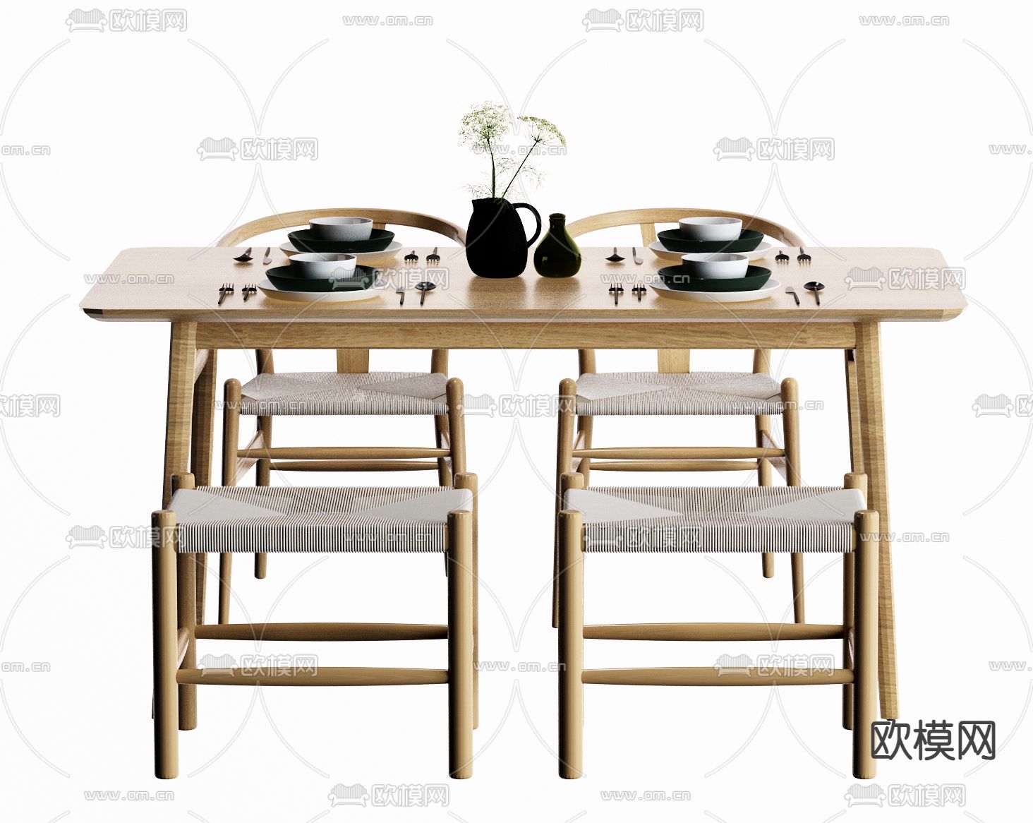 日式餐桌椅3d模型下载