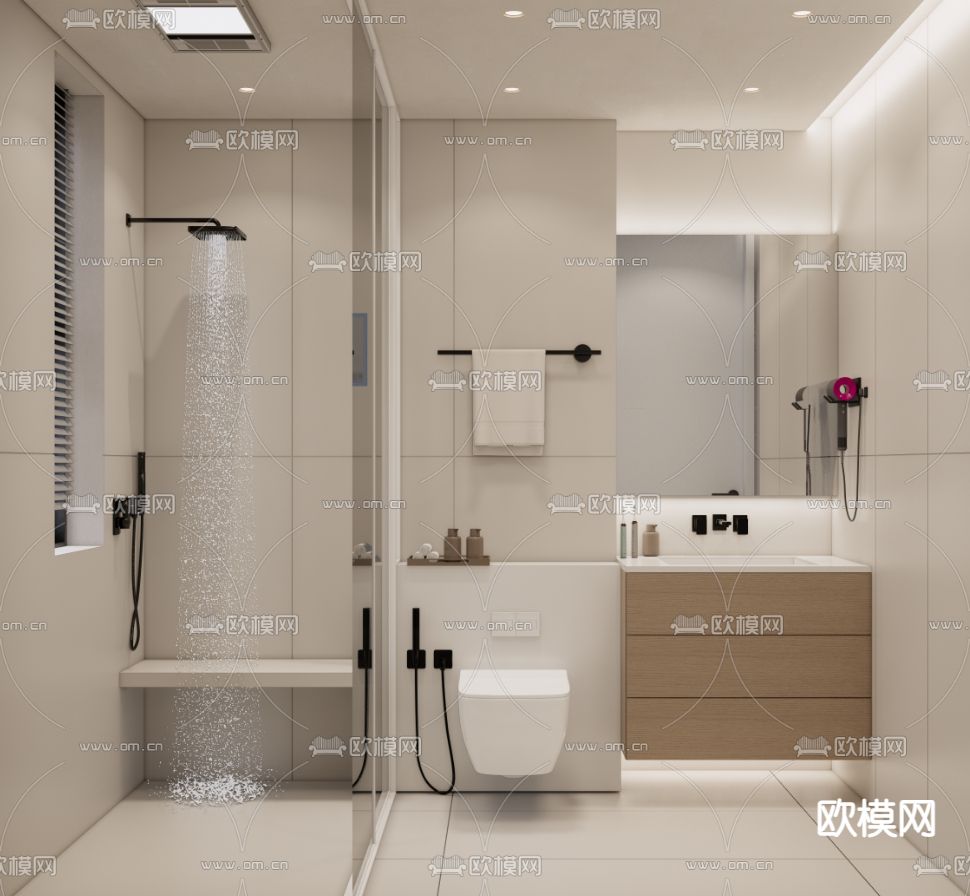 现代卫生间su模型下载（渲染图1）