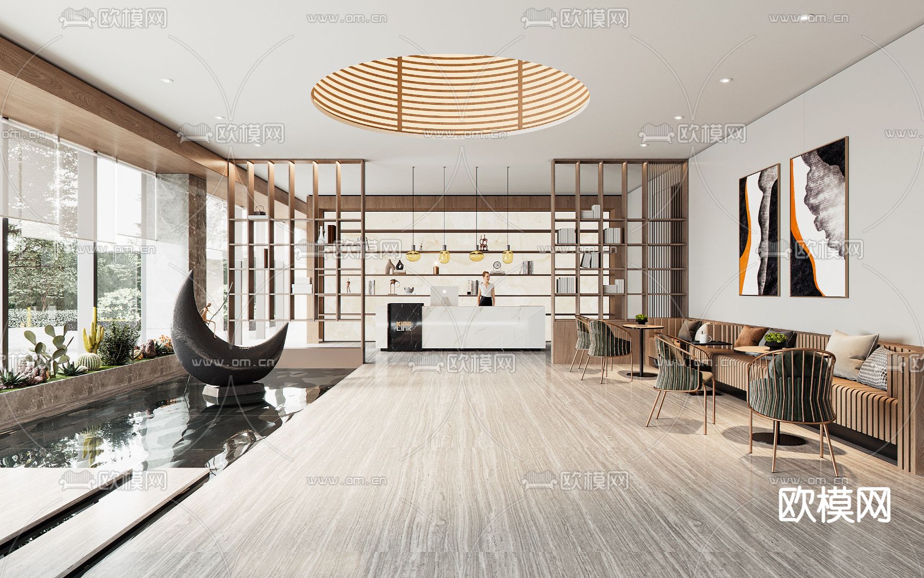 办公前台 接待区su模型下载（渲染图1）