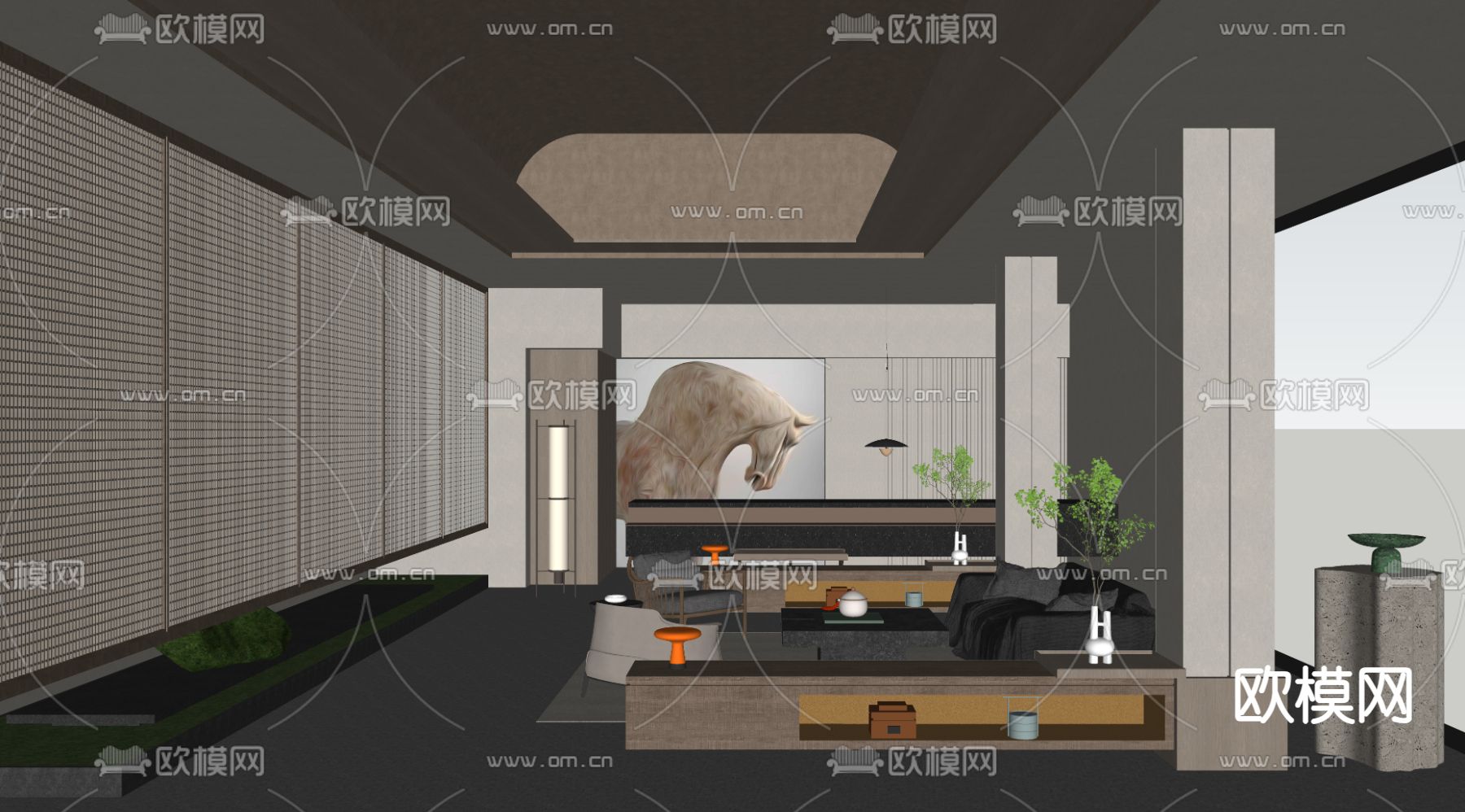 酒店大堂 休息区su模型下载（渲染图2）