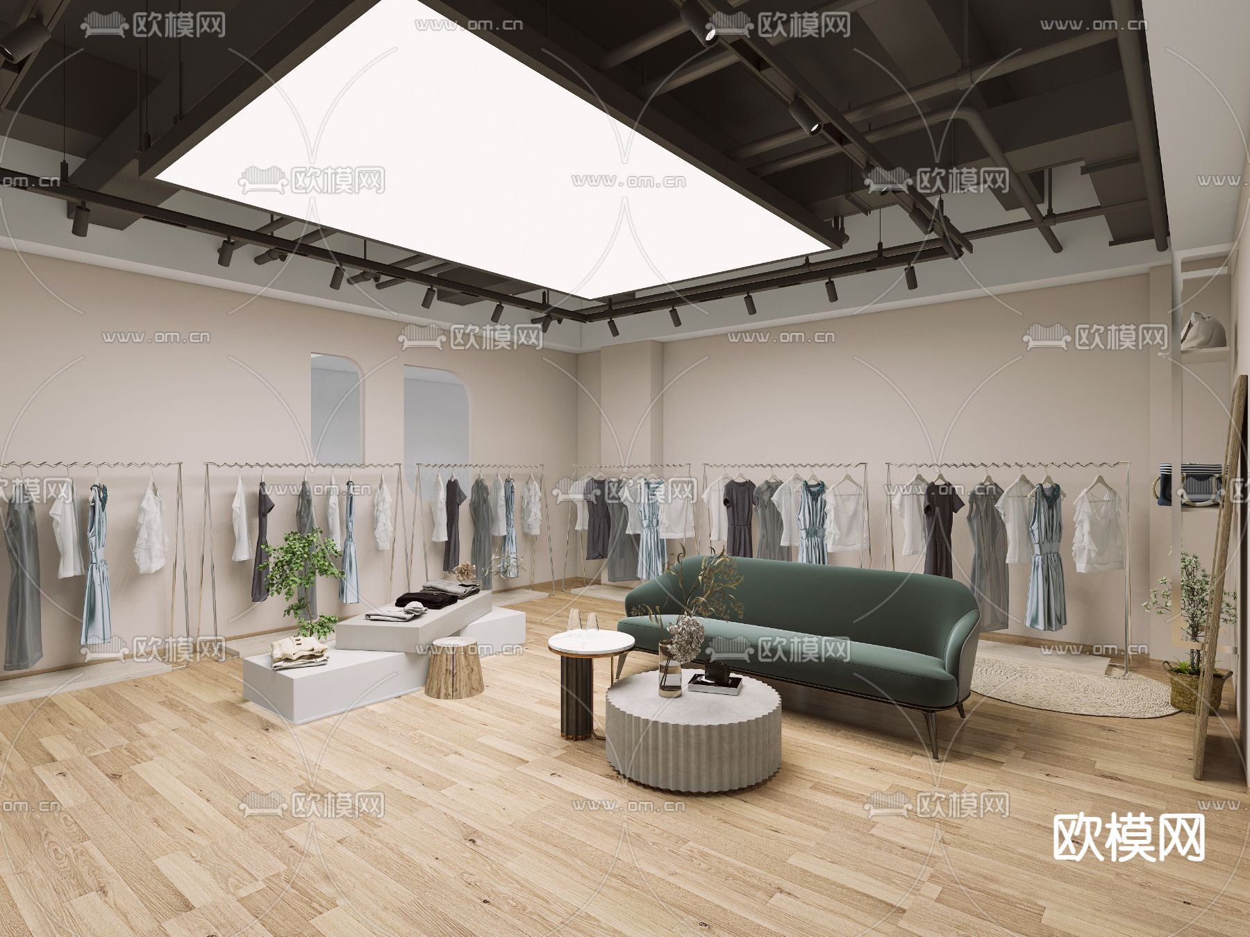 奶油风服装店su模型下载（渲染图1）