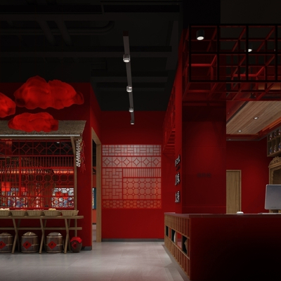  火锅店前台su模型 