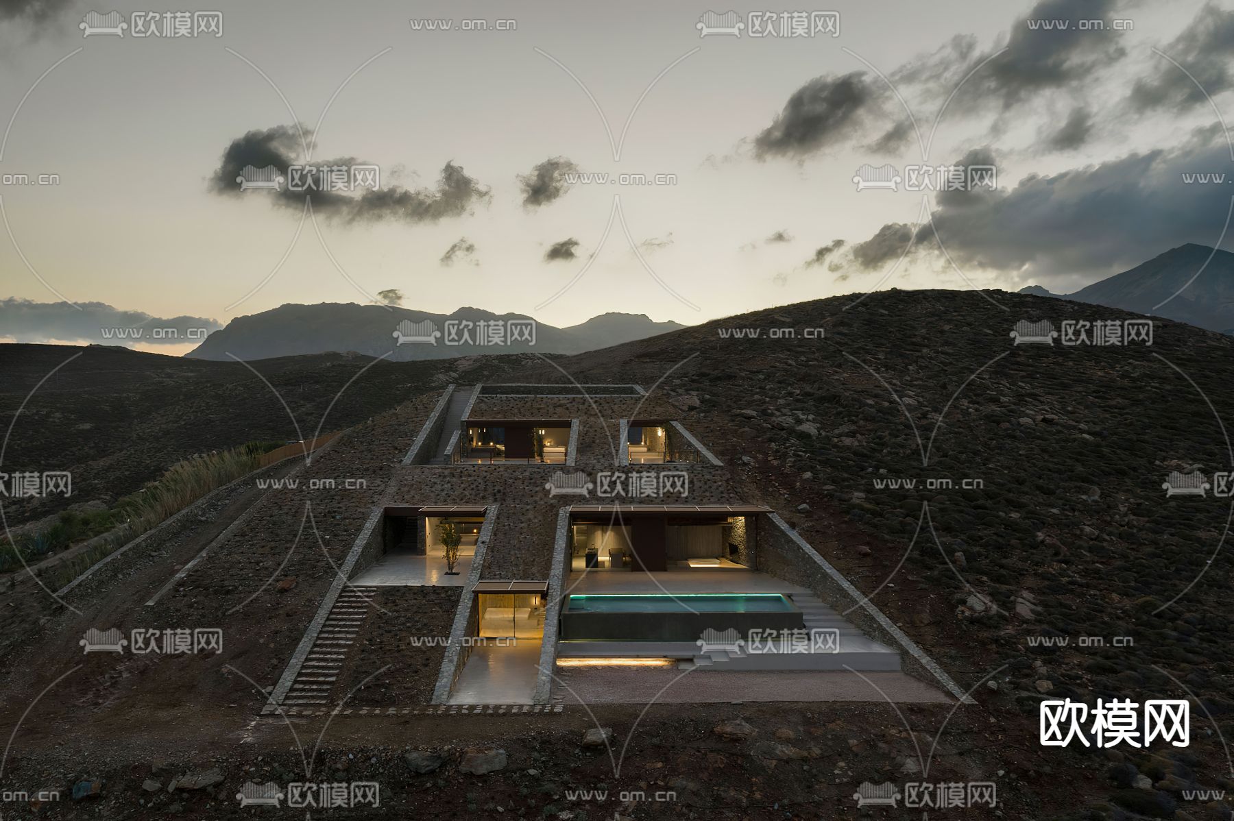 现代民宿外观su模型下载（渲染图1）