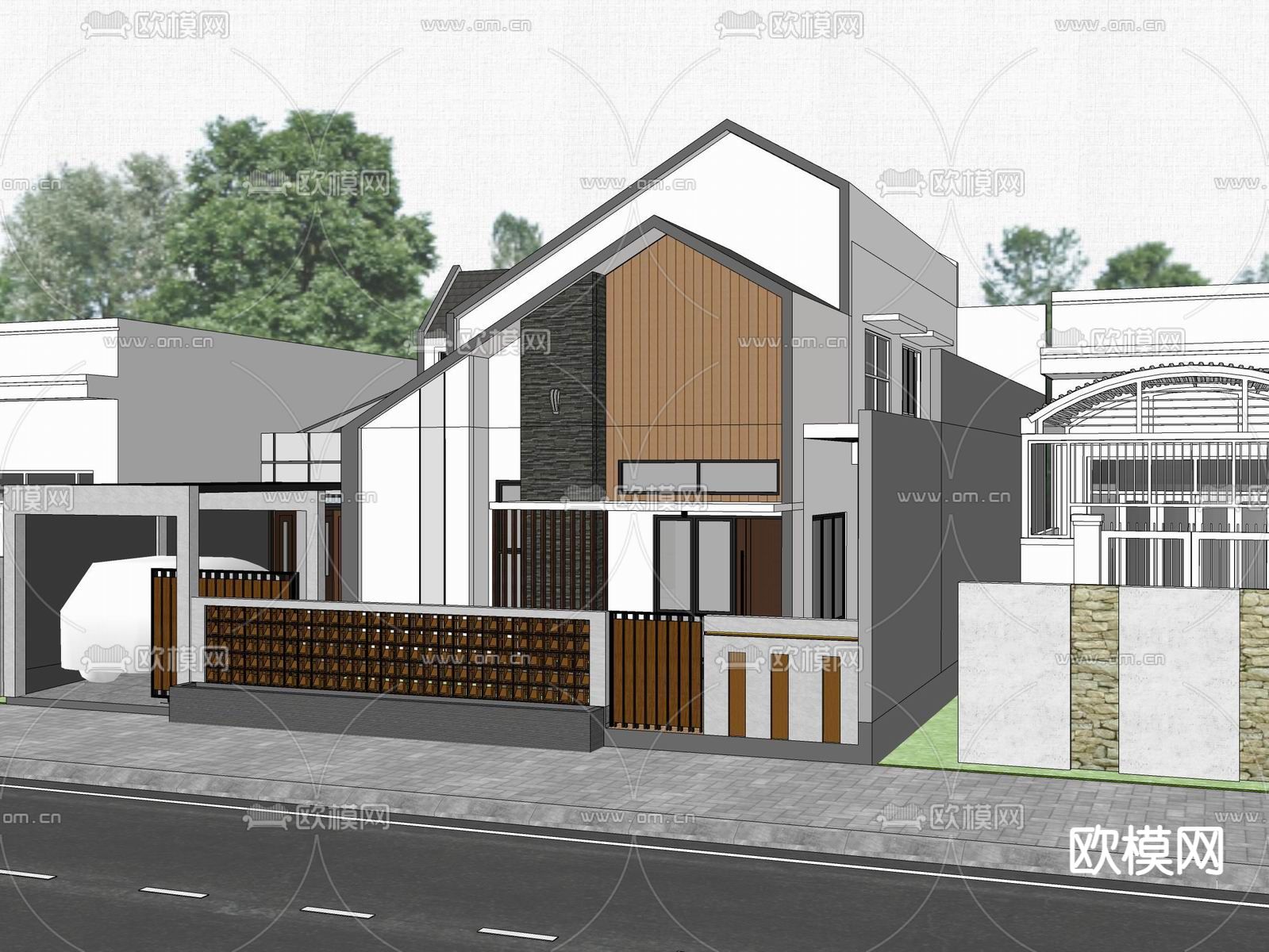现代独栋别墅su模型下载（渲染图2）