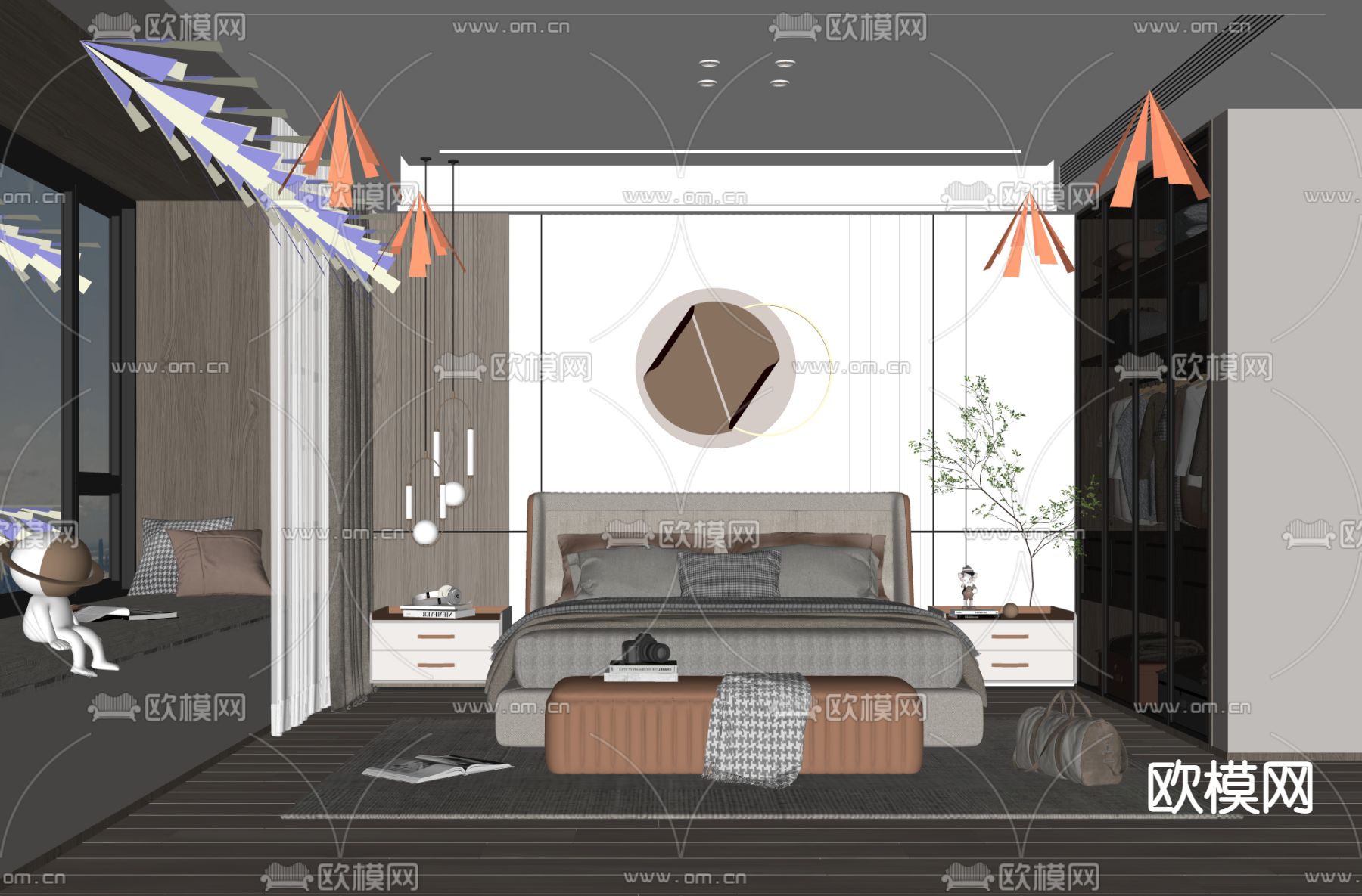 现代卧室su模型下载（渲染图2）
