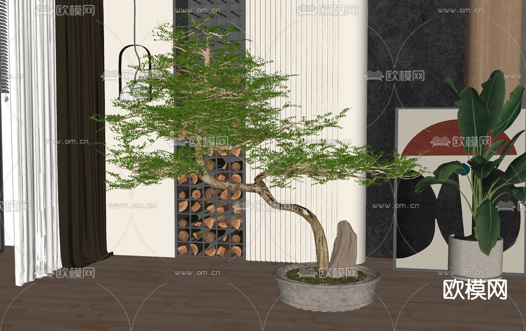 新中式盆栽 盆景su模型下载（渲染图2）