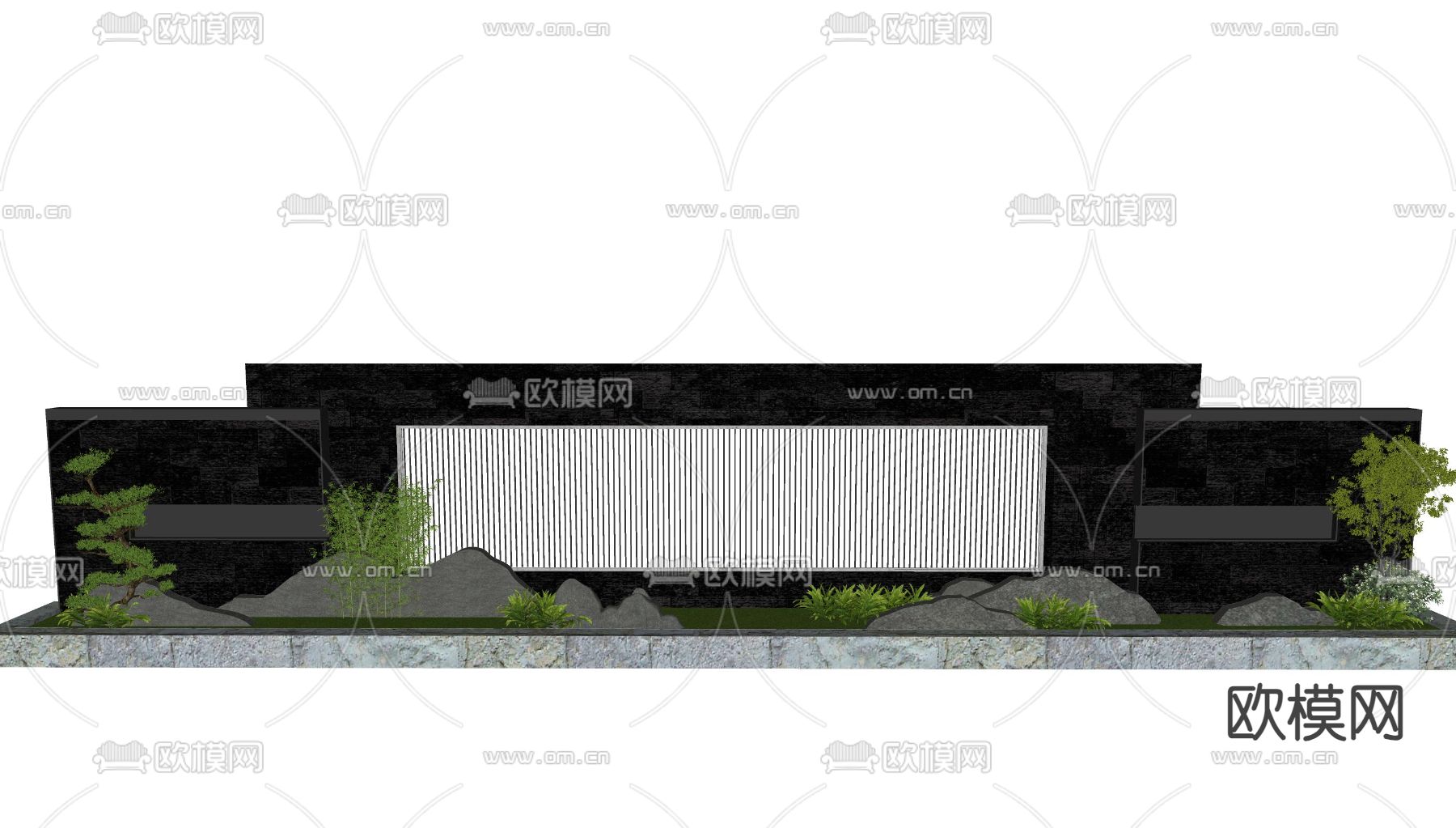 新中式禅意景墙su模型下载