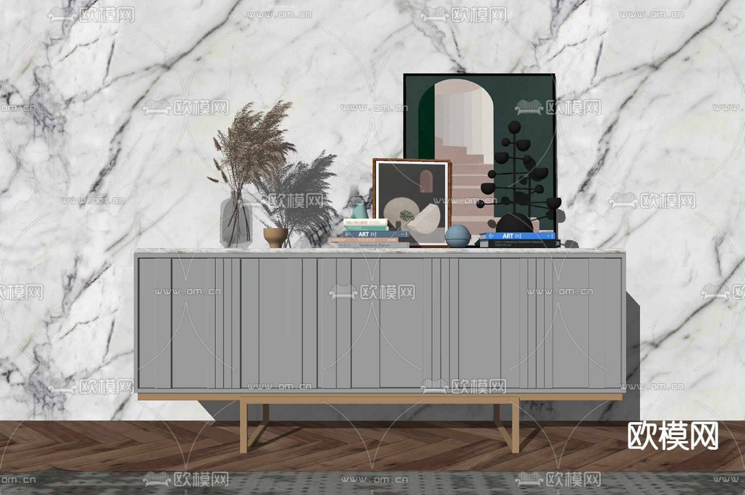 轻奢边柜su模型下载（渲染图2）