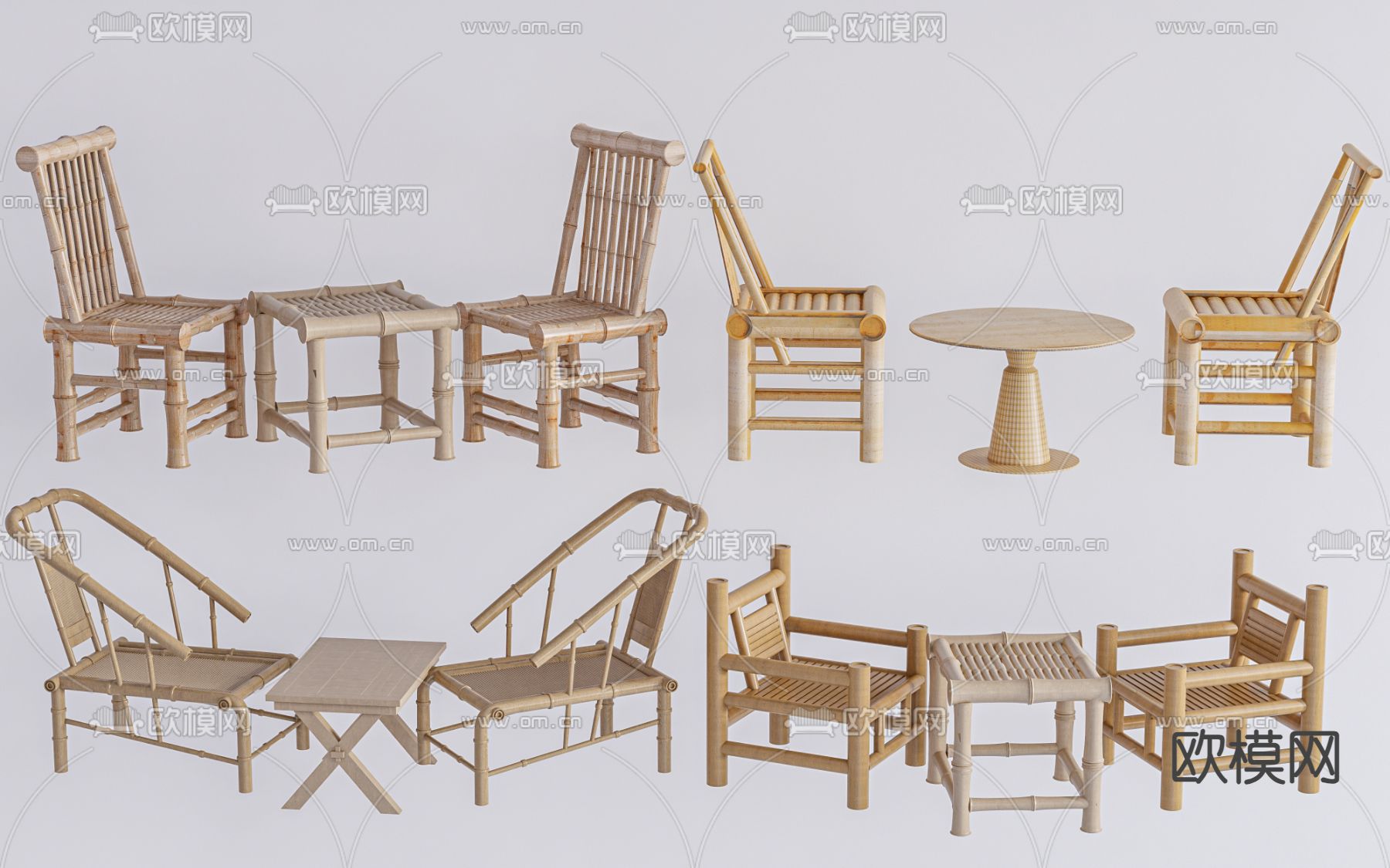 新中式竹编桌椅 户外桌椅su模型下载（渲染图1）