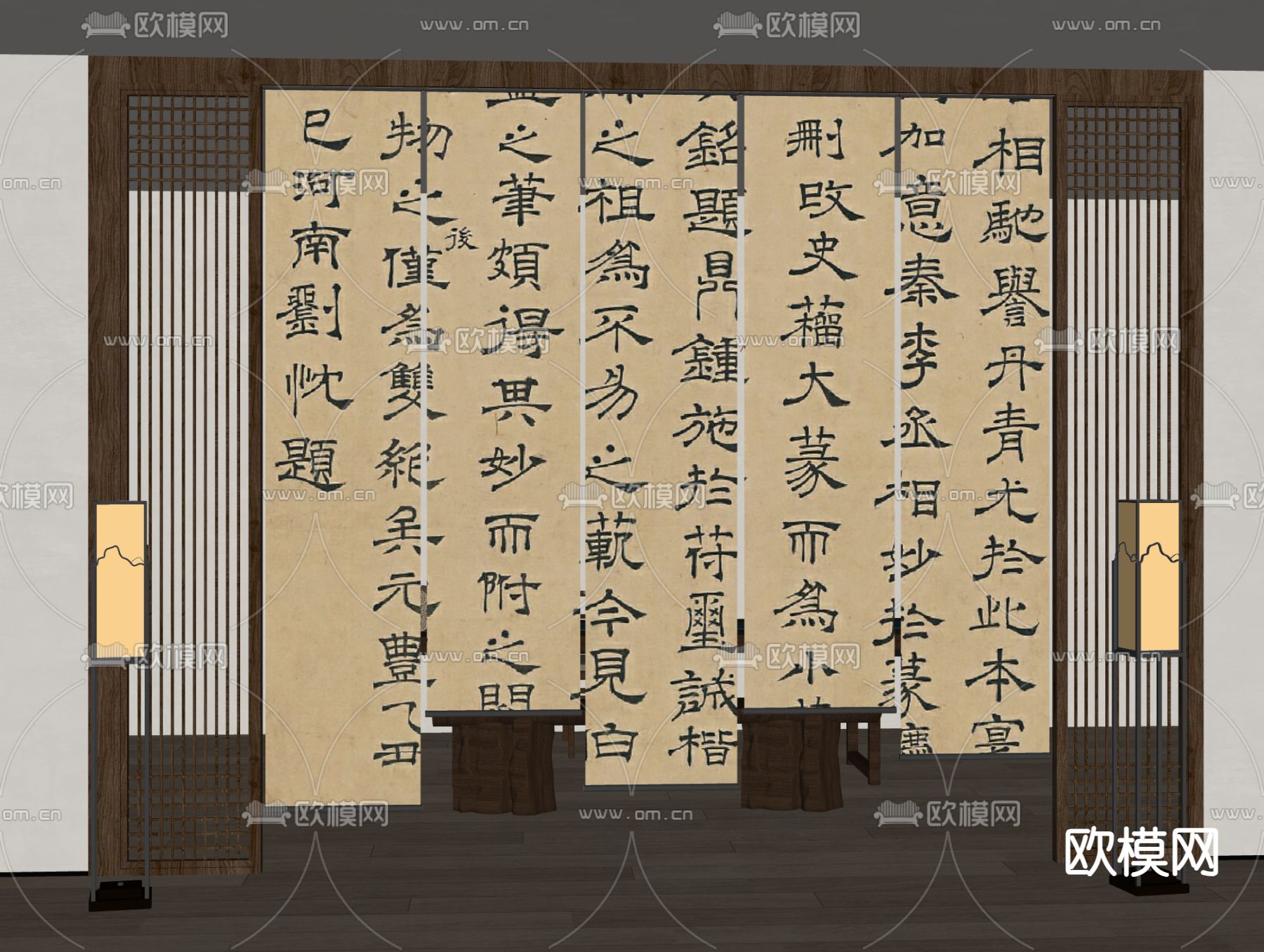 新中式纱帘 屏风 门帘 布帘su模型下载（渲染图4）