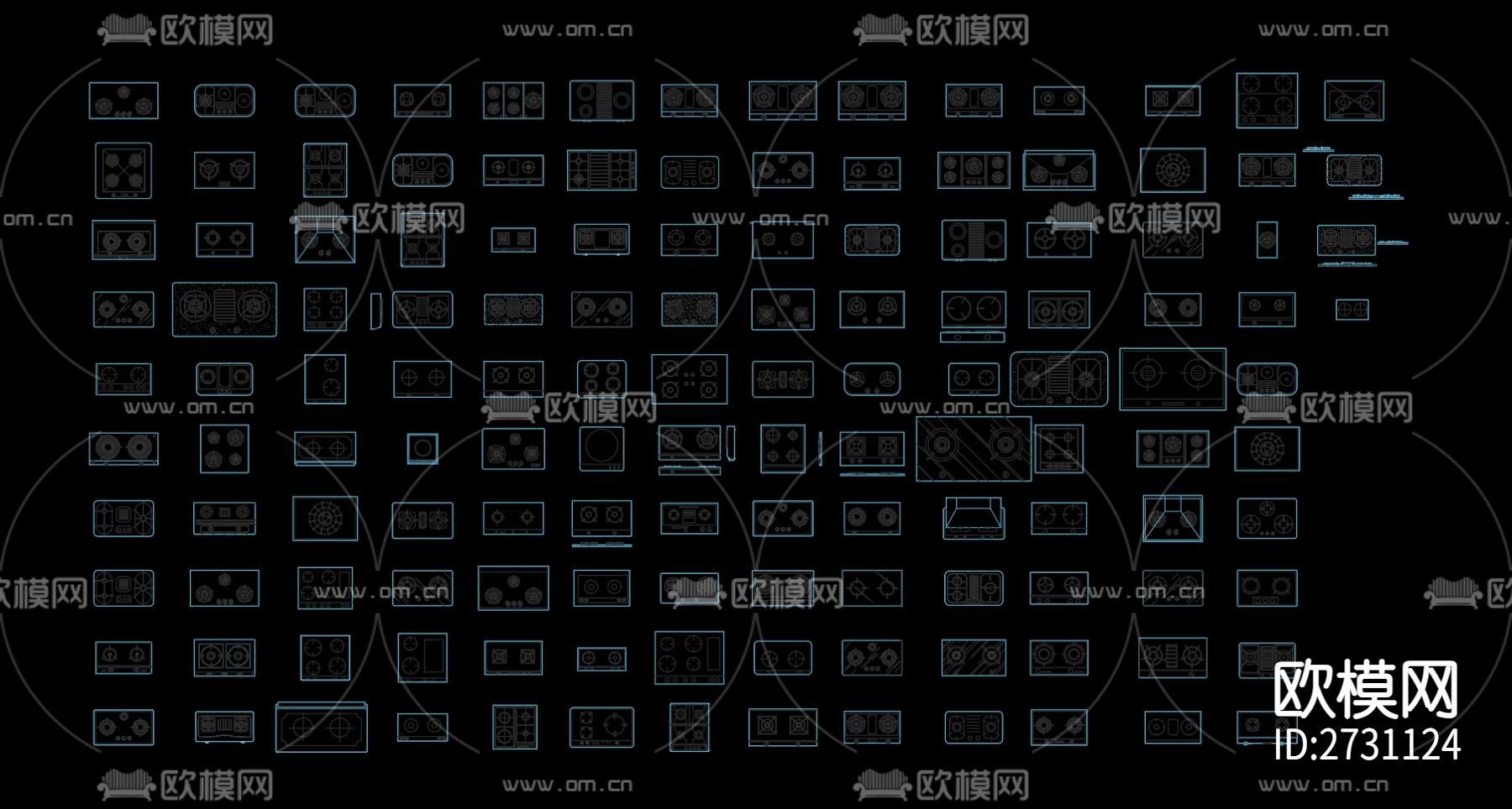燃气灶煤气灶cad图库下载（渲染图1）