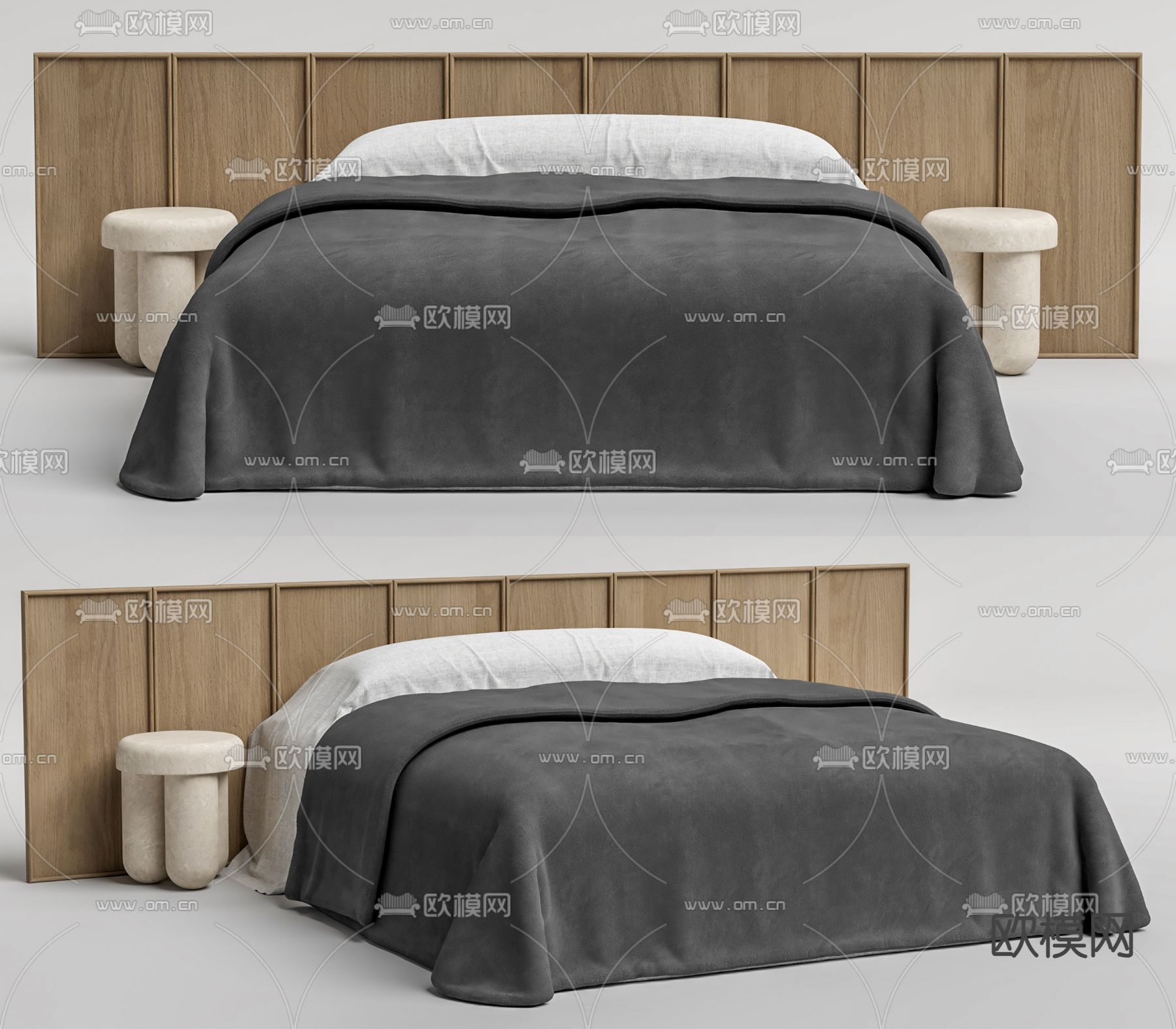 北欧双人床su模型下载（渲染图1）