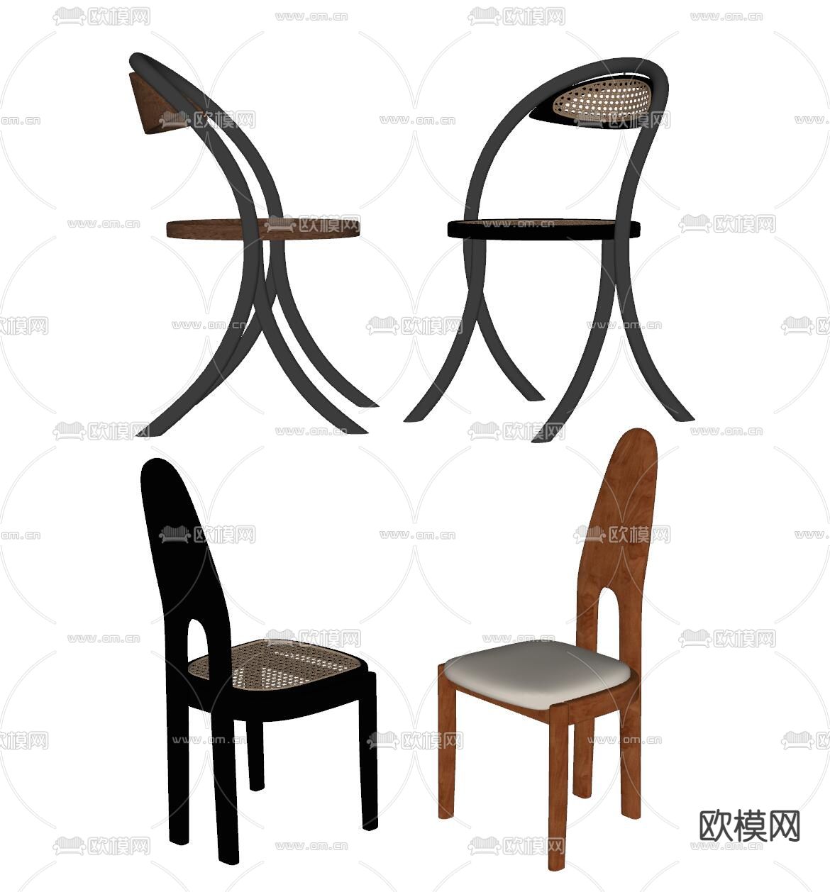 中古风椅子 餐椅su模型下载（渲染图1）