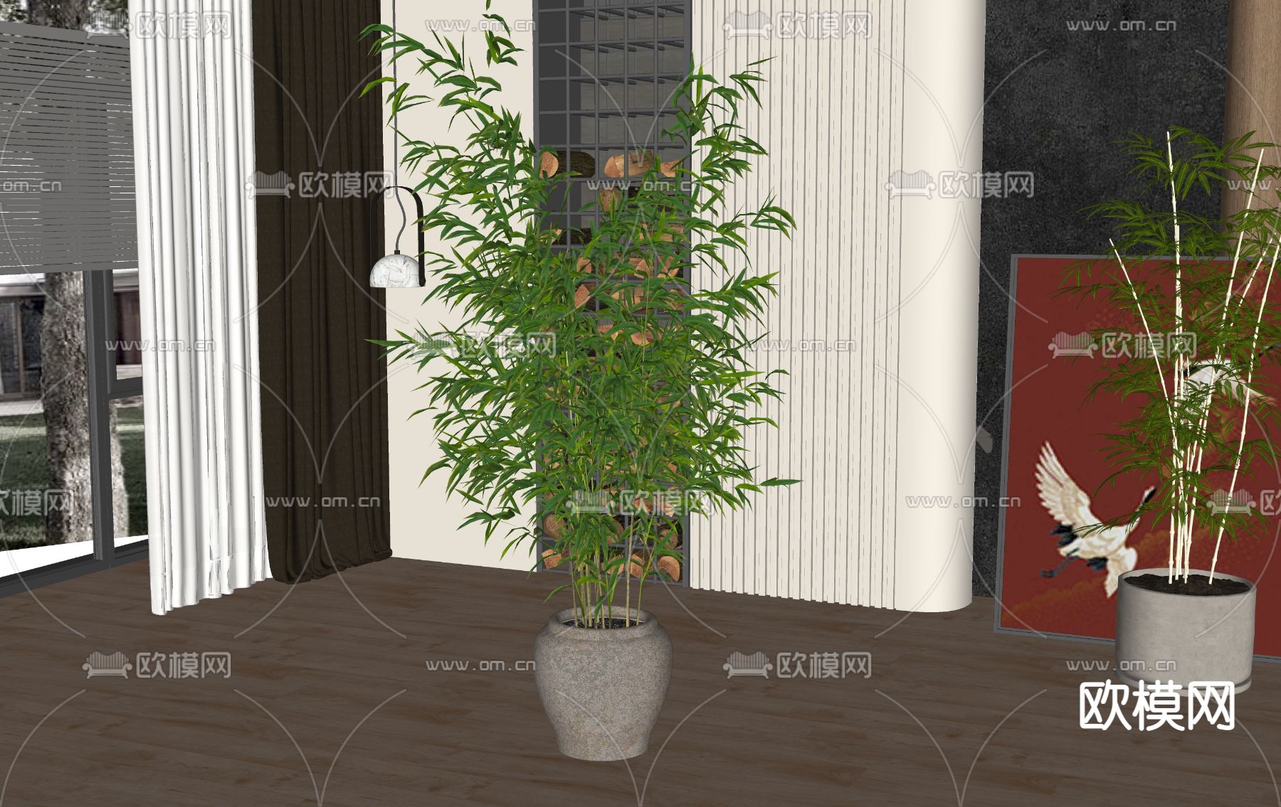 现代绿植盆栽su模型下载（渲染图2）