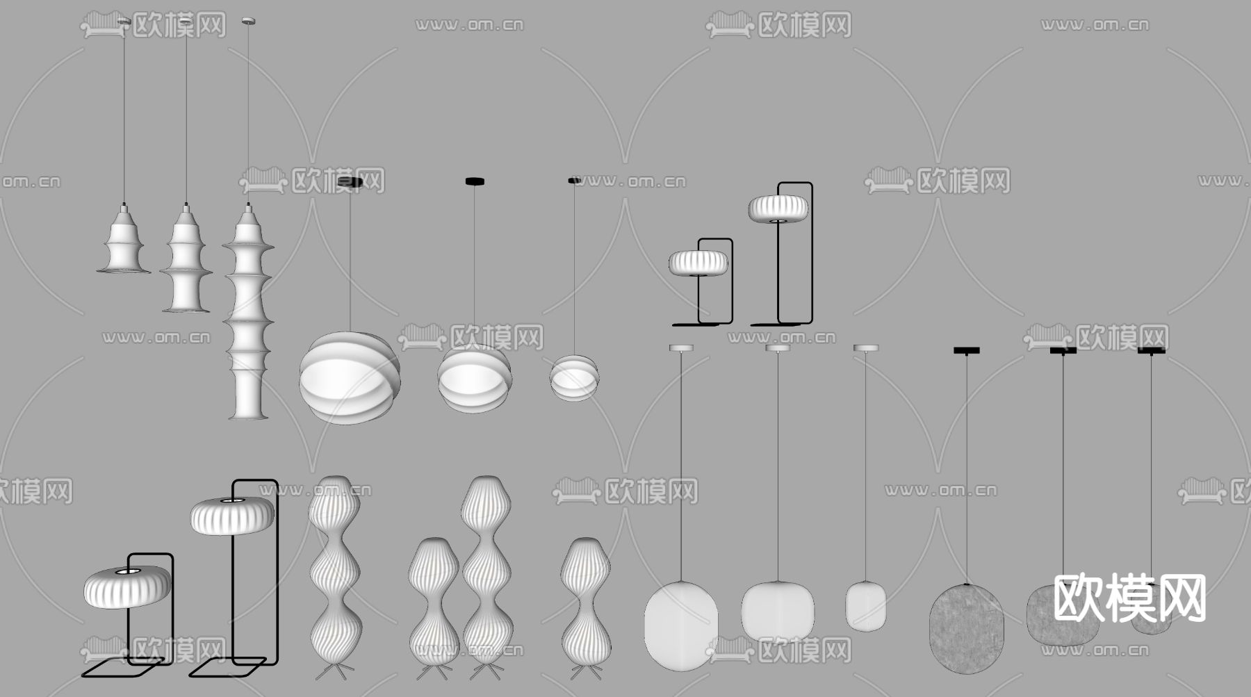 织布纸质吊灯落地灯su模型下载（渲染图2）