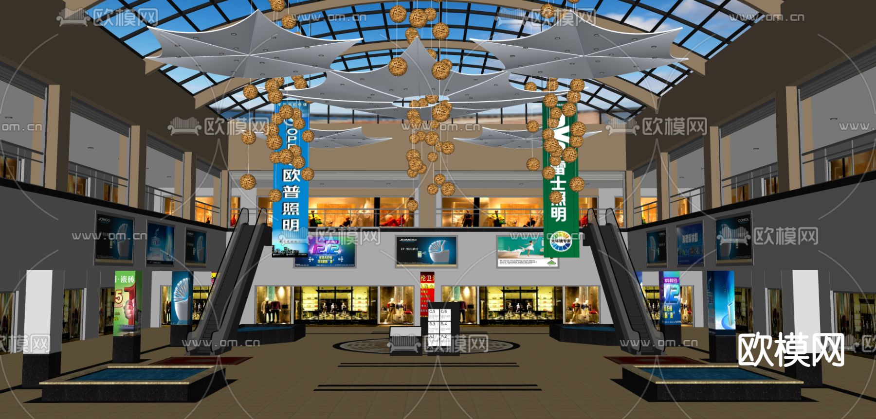 现代商场大厅su模型下载（渲染图2）