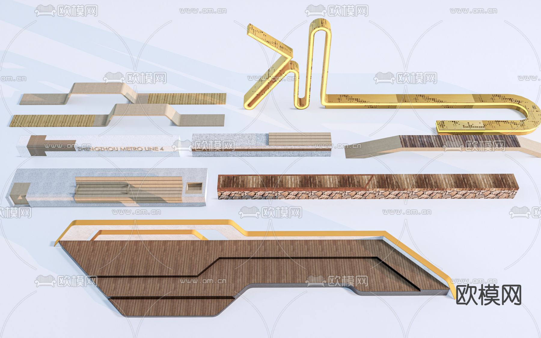 户外景观座椅su模型下载（渲染图1）