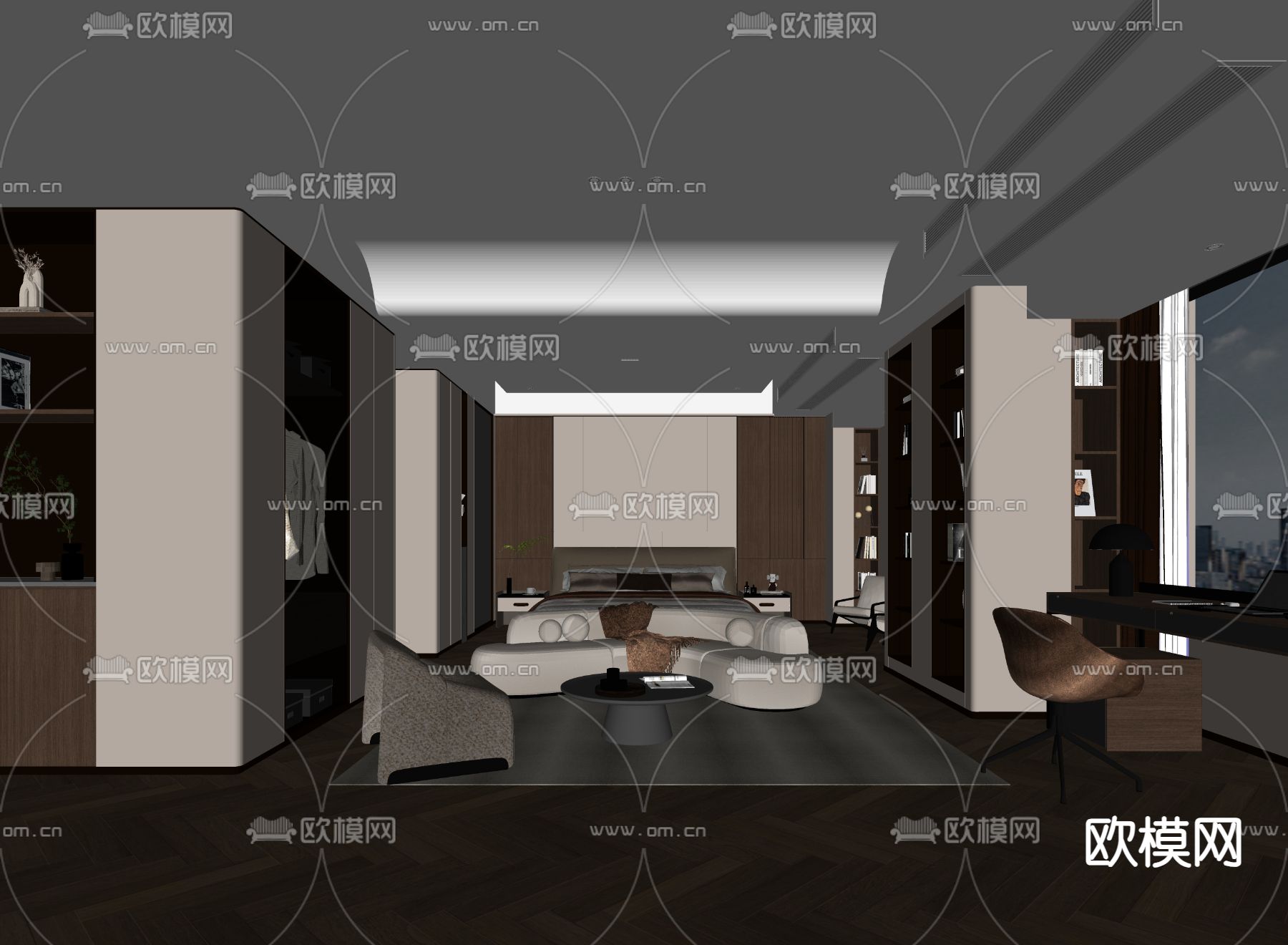 现代卧室 主人房su模型下载（渲染图2）