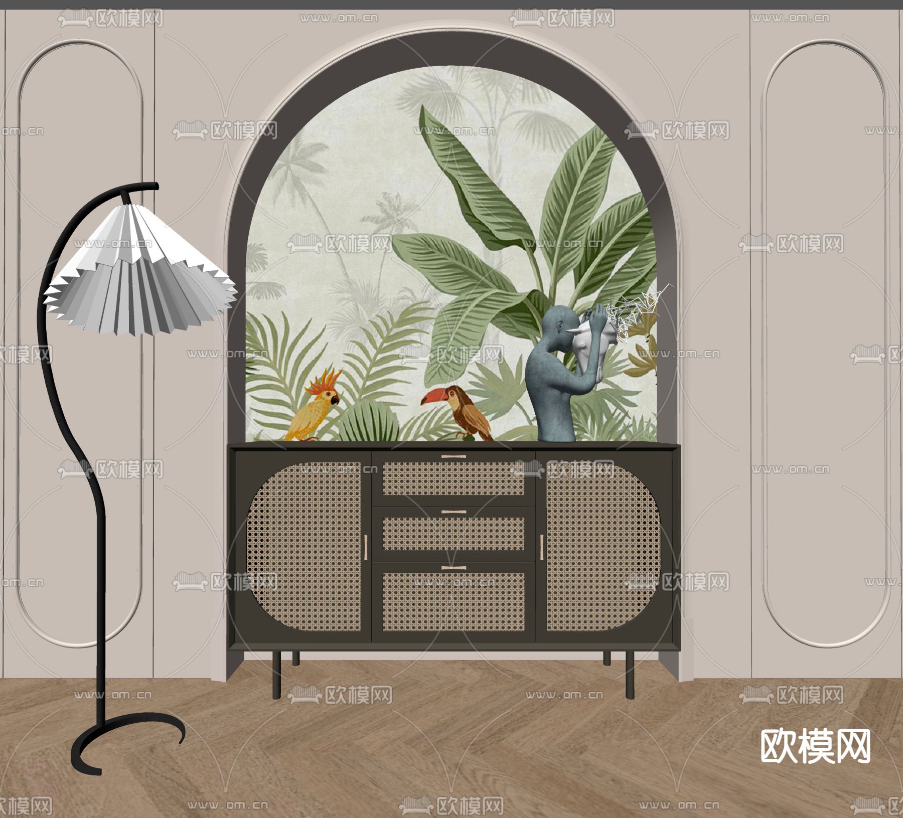 法式玄关柜su模型下载（渲染图2）