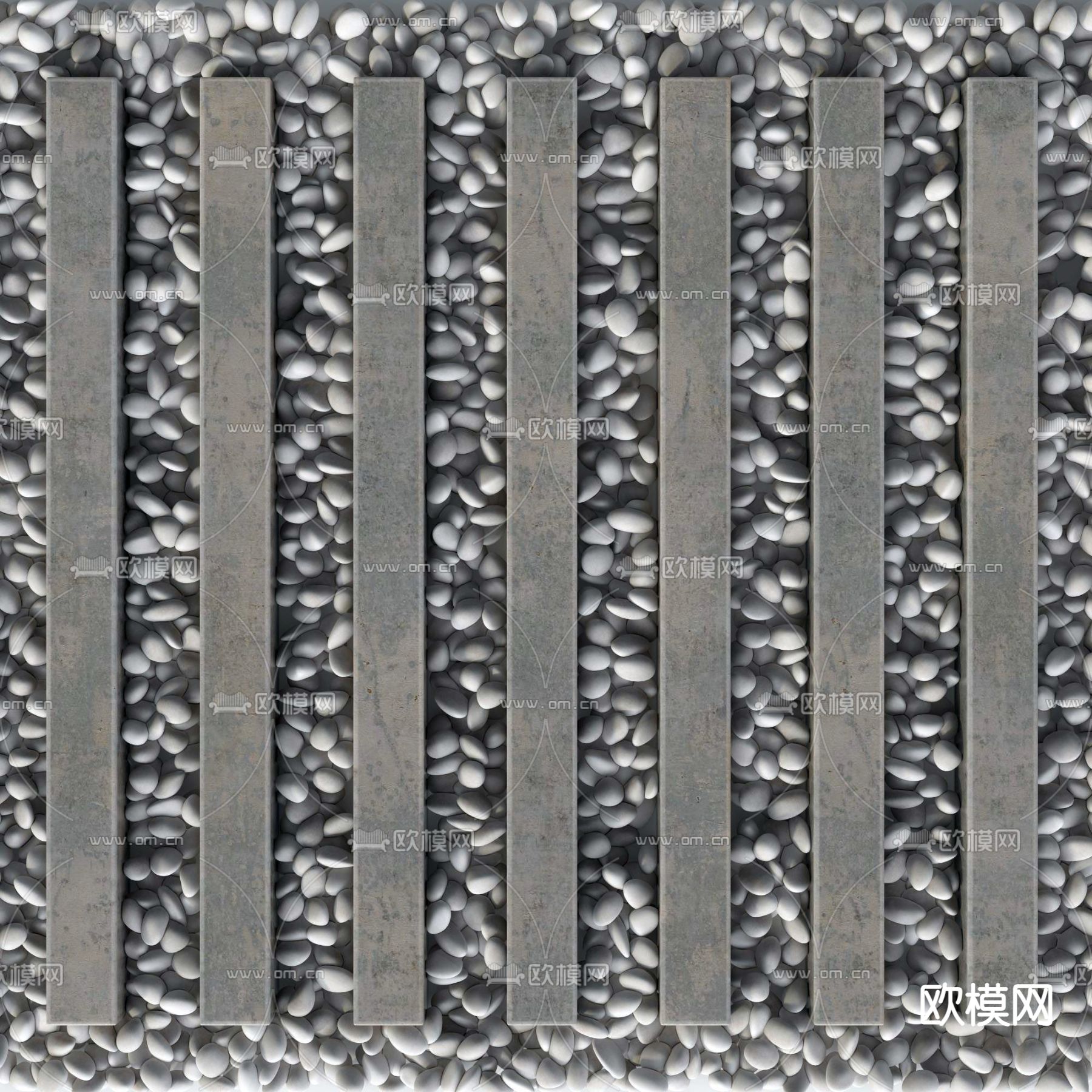 鹅卵石路面 石板路3d模型下载（渲染图1）