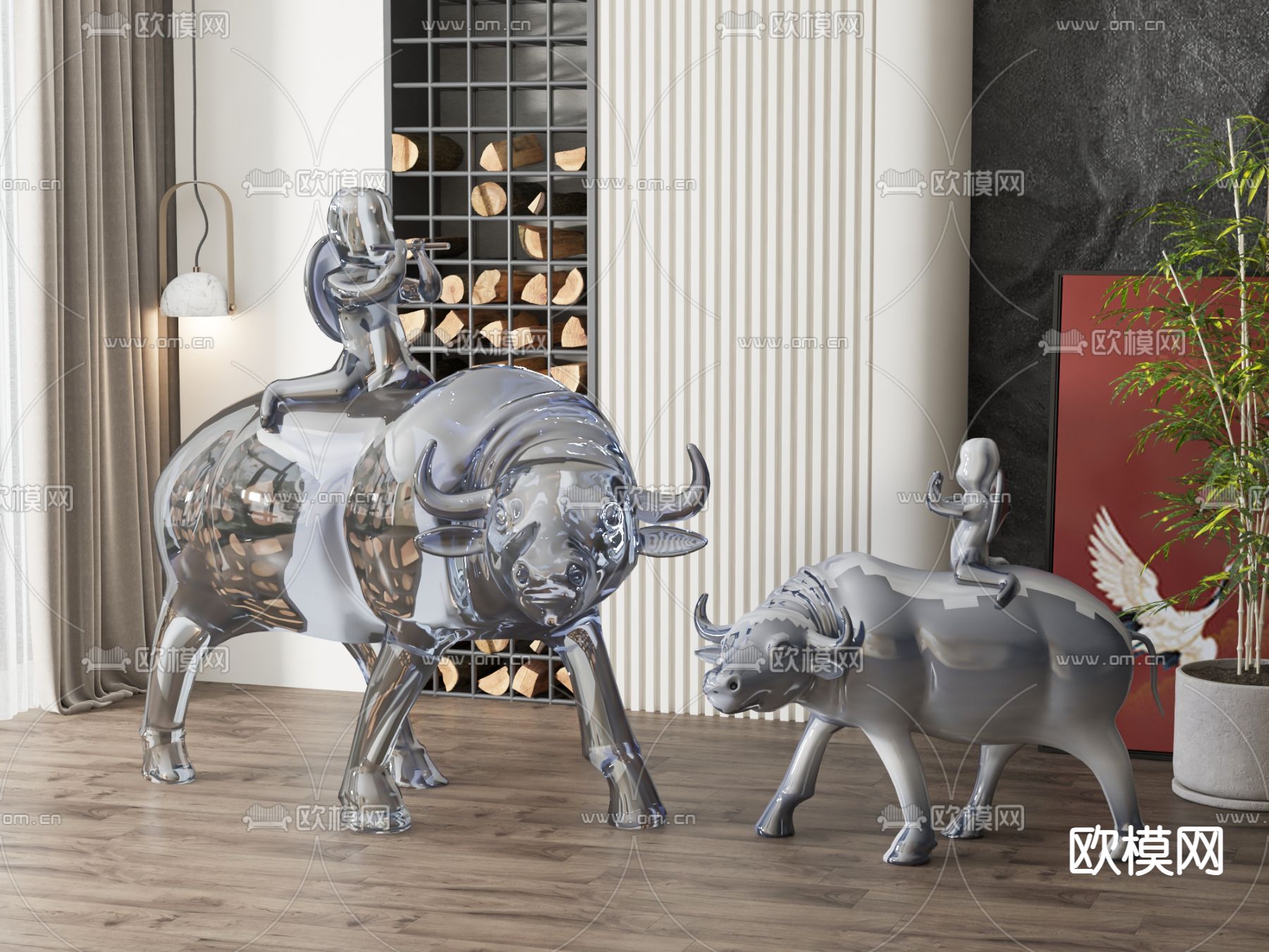 新中式雕塑su模型下载（渲染图1）