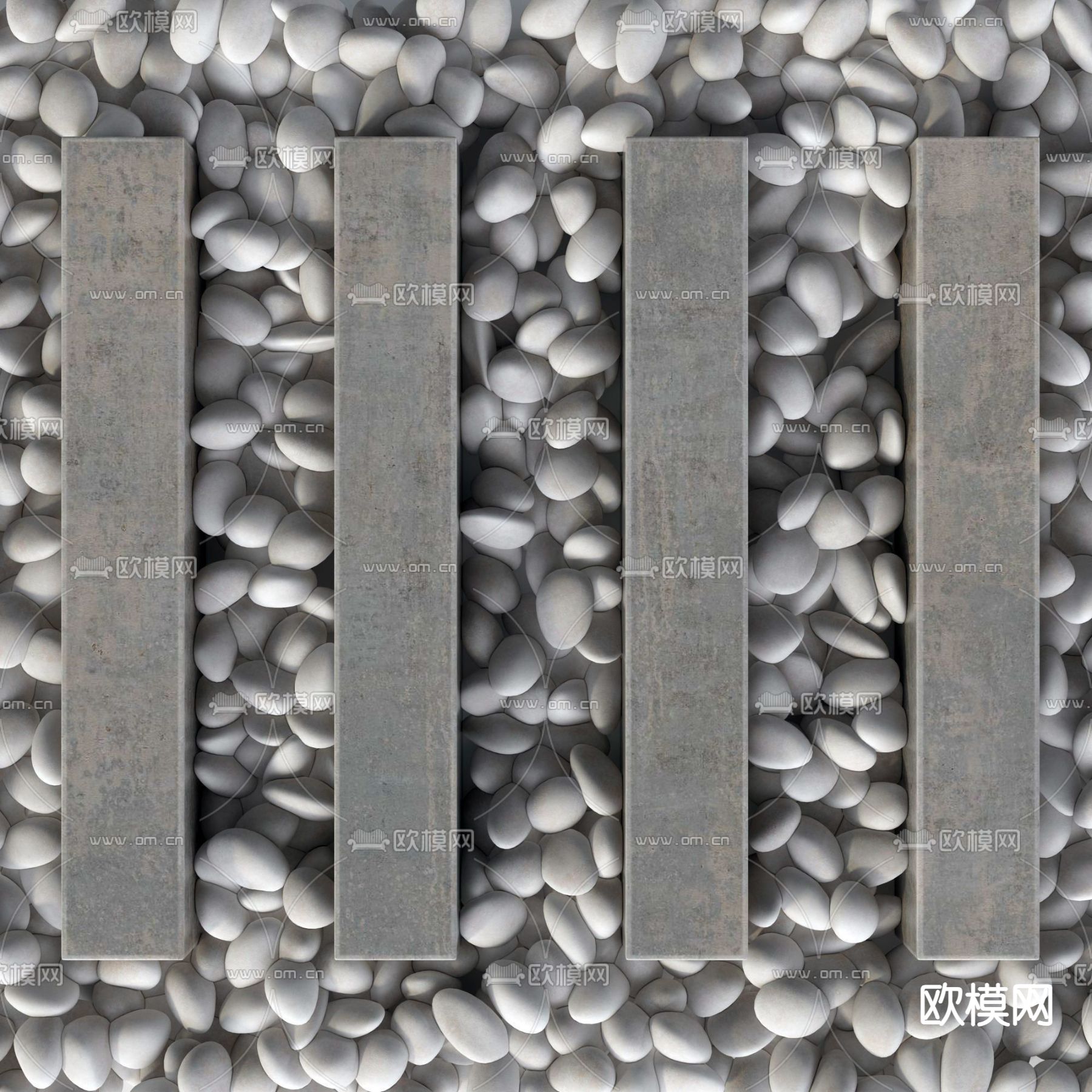 鹅卵石路面 石板路3d模型下载（渲染图3）