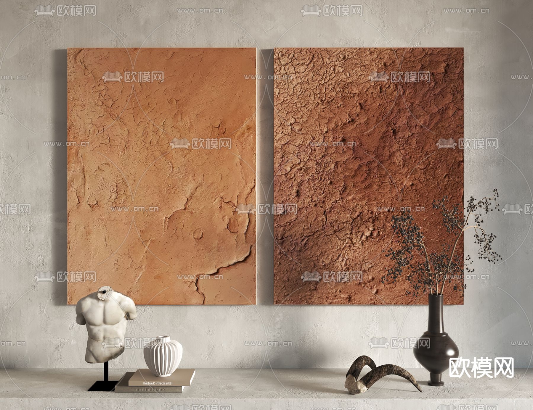 侘寂风装饰画su模型下载（渲染图1）