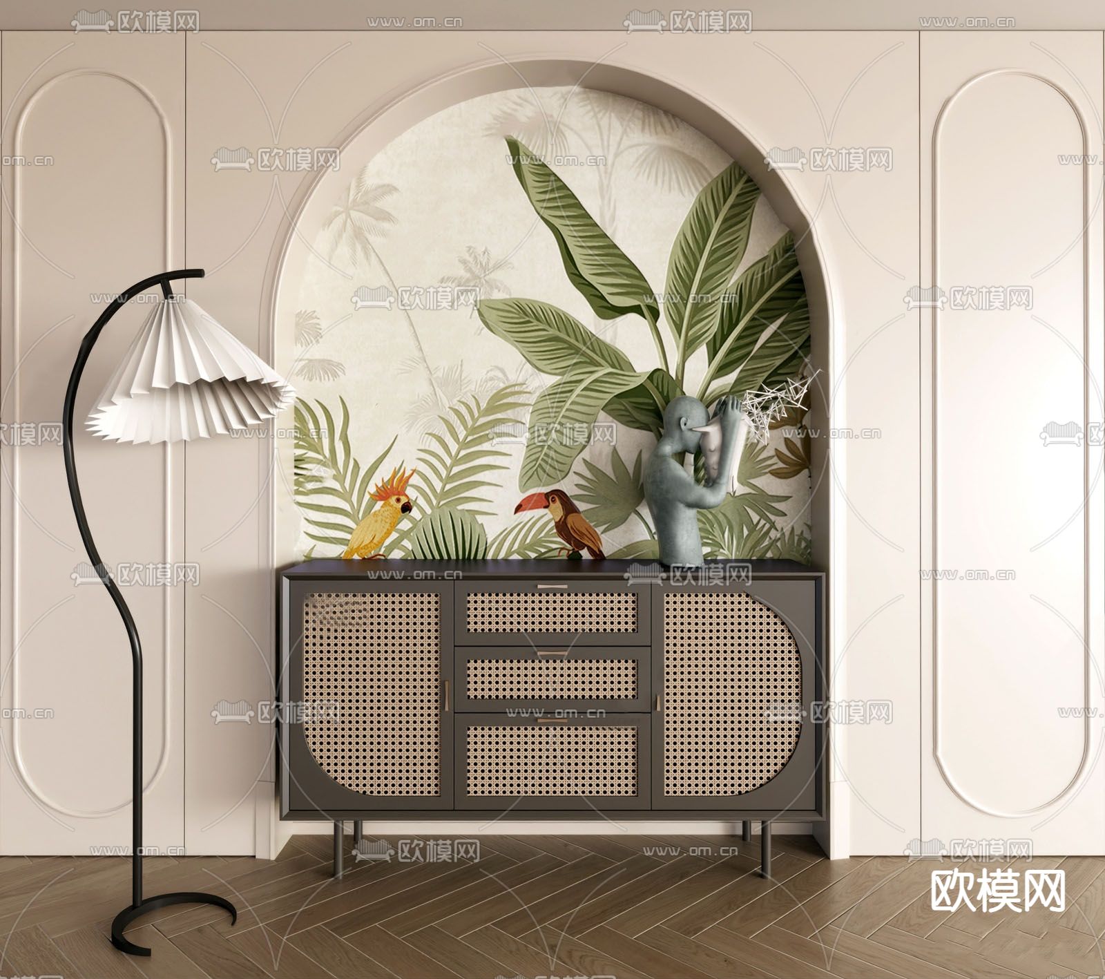 法式玄关柜su模型下载（渲染图1）