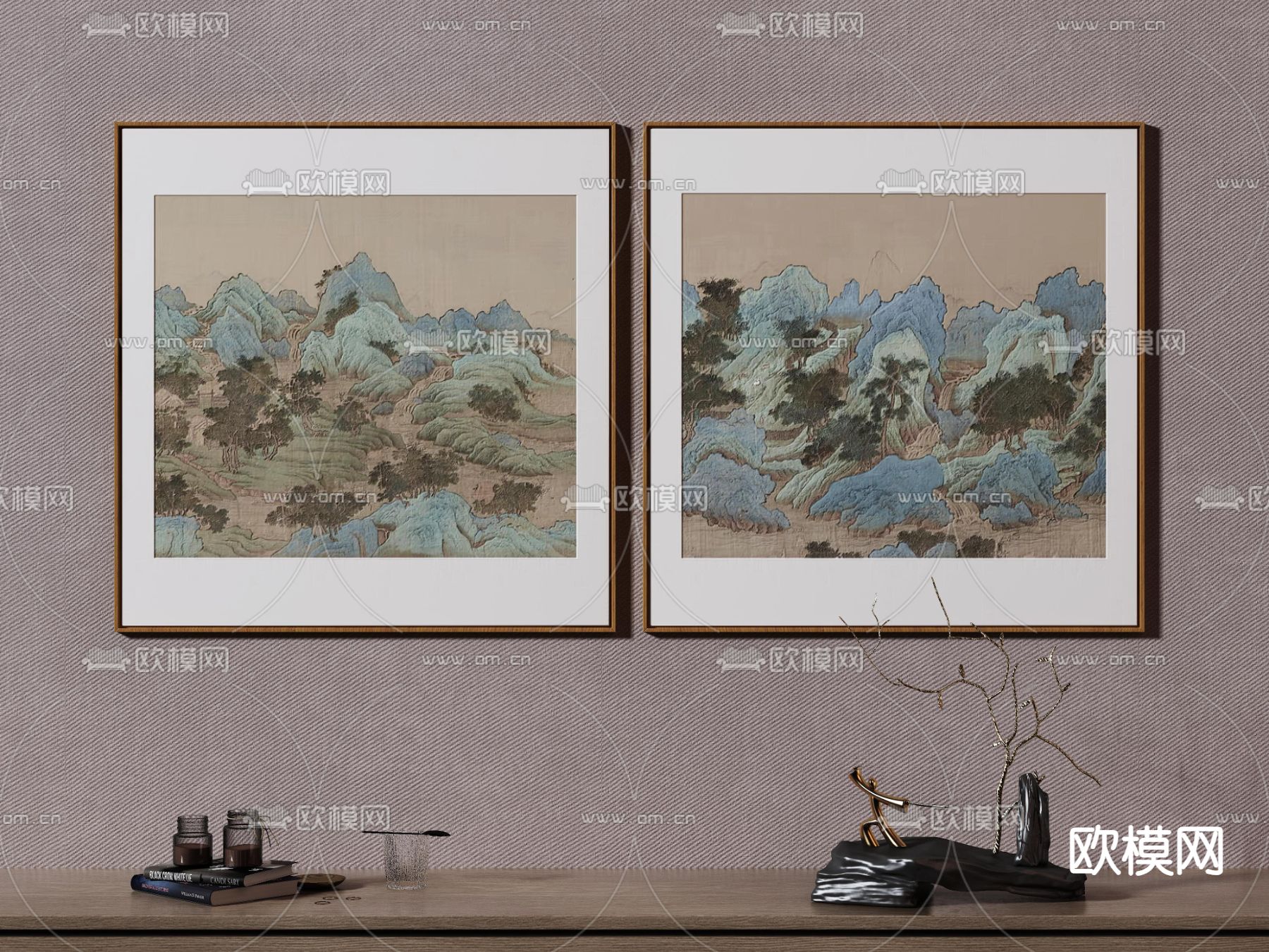 新中式装饰画 山水画3d模型下载