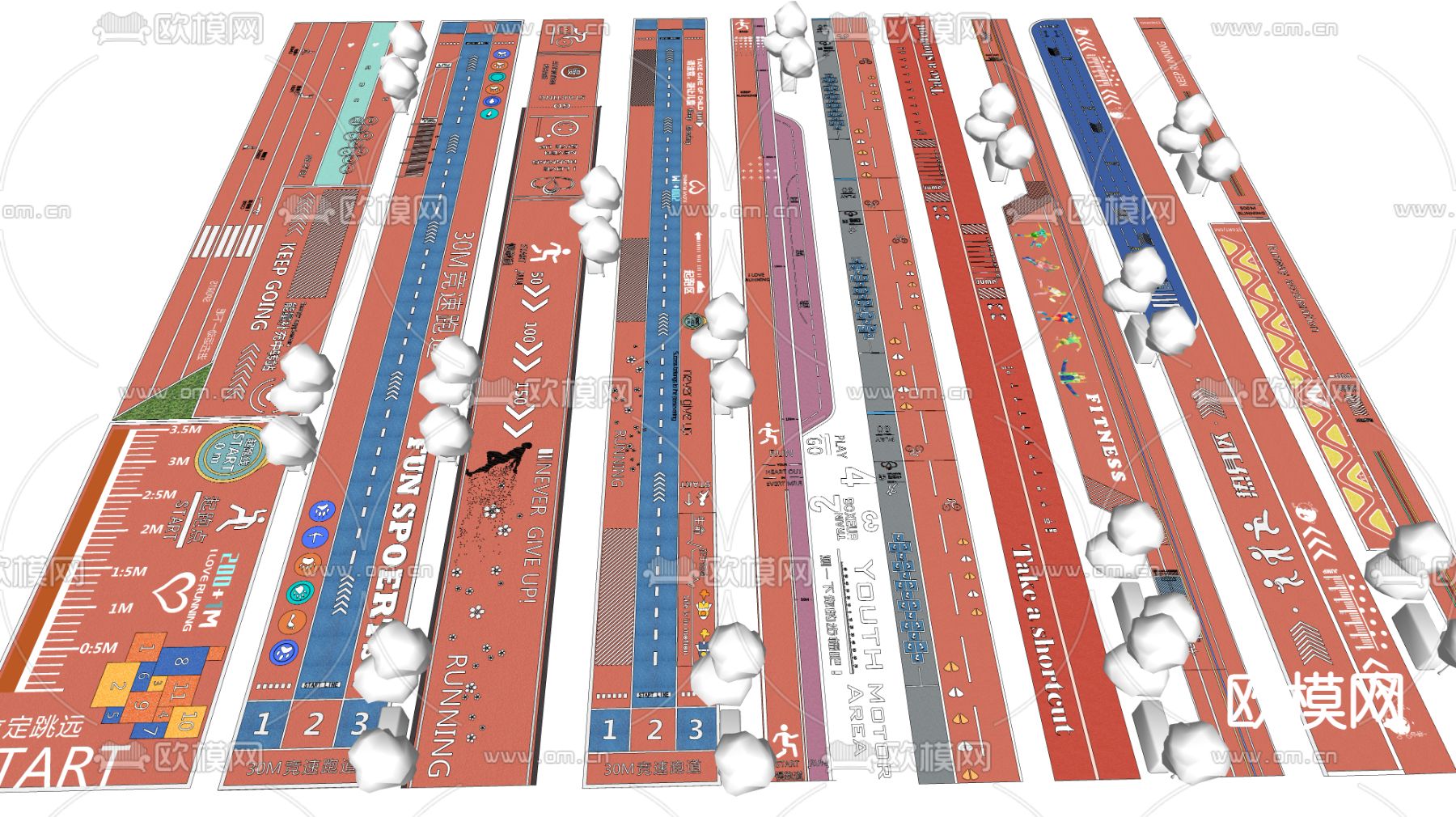 公园跑道 消防登高面su模型下载（渲染图2）