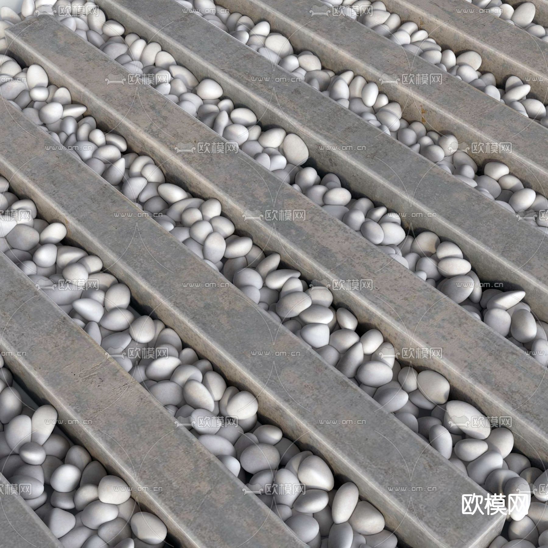 鹅卵石路面 石板路3d模型下载（渲染图2）