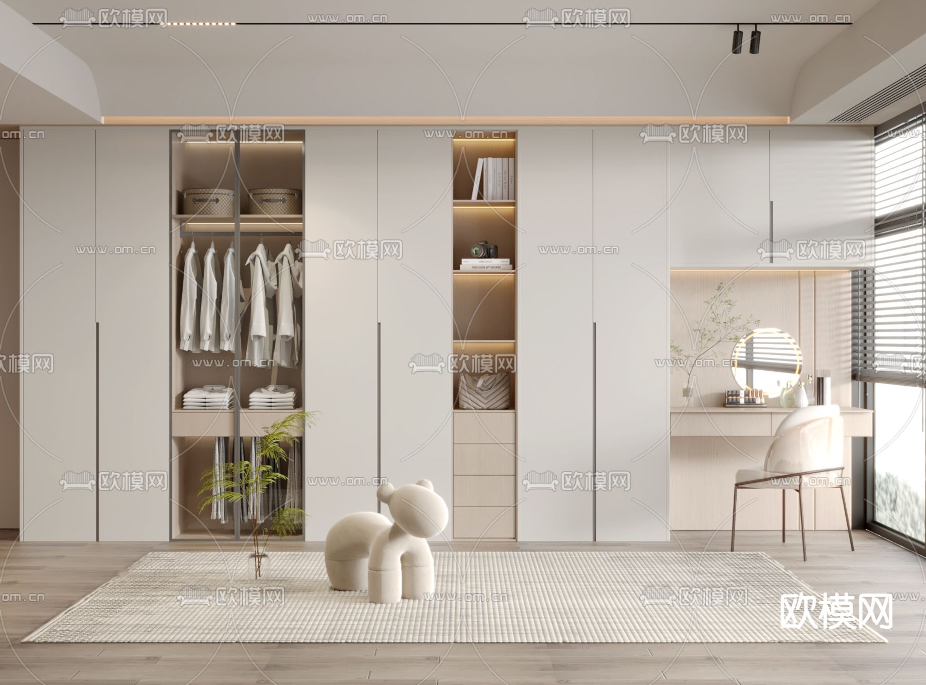 奶油风衣柜3d模型下载