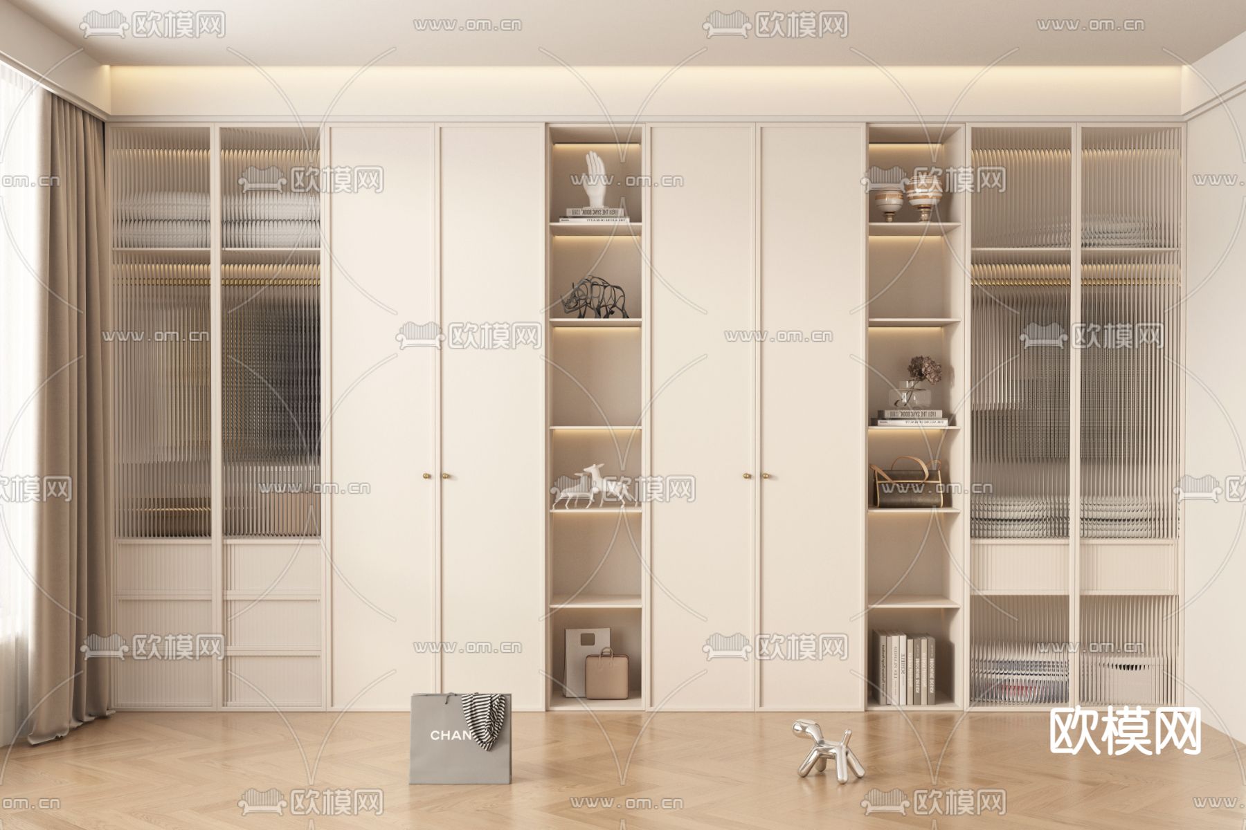 奶油风衣柜 衣橱3d模型下载