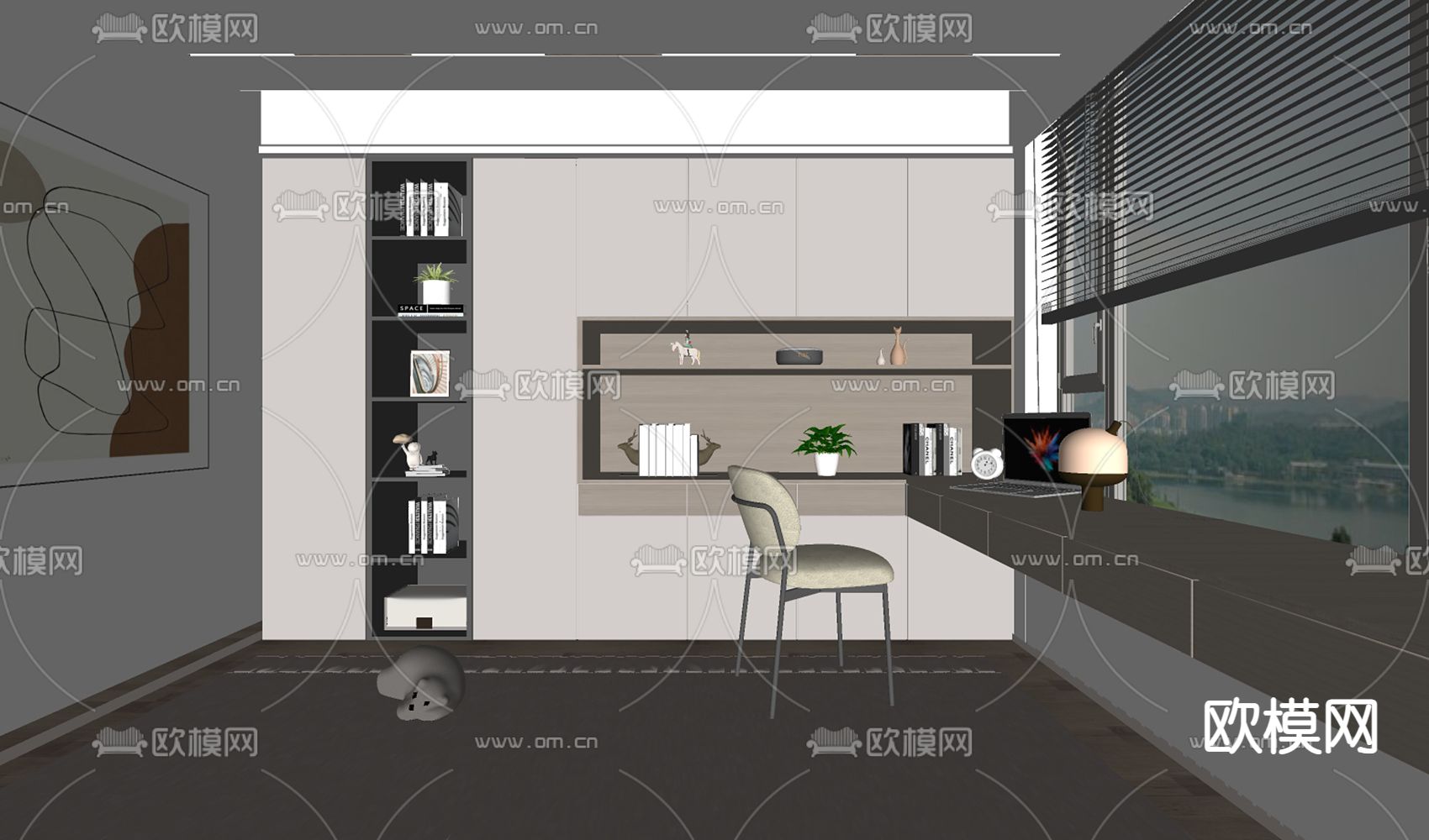 现代书房su模型下载（渲染图2）