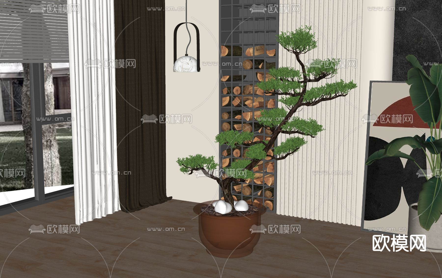 现代绿植盆栽su模型下载（渲染图2）