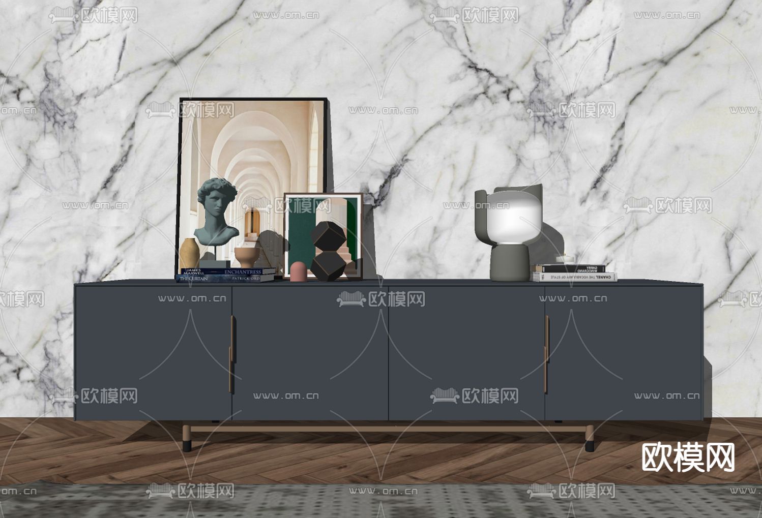 现代电视柜su模型下载（渲染图2）
