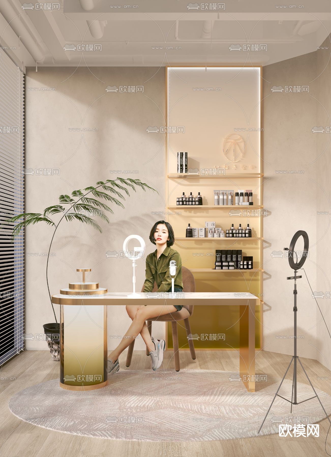 现代直播间su模型下载（渲染图1）